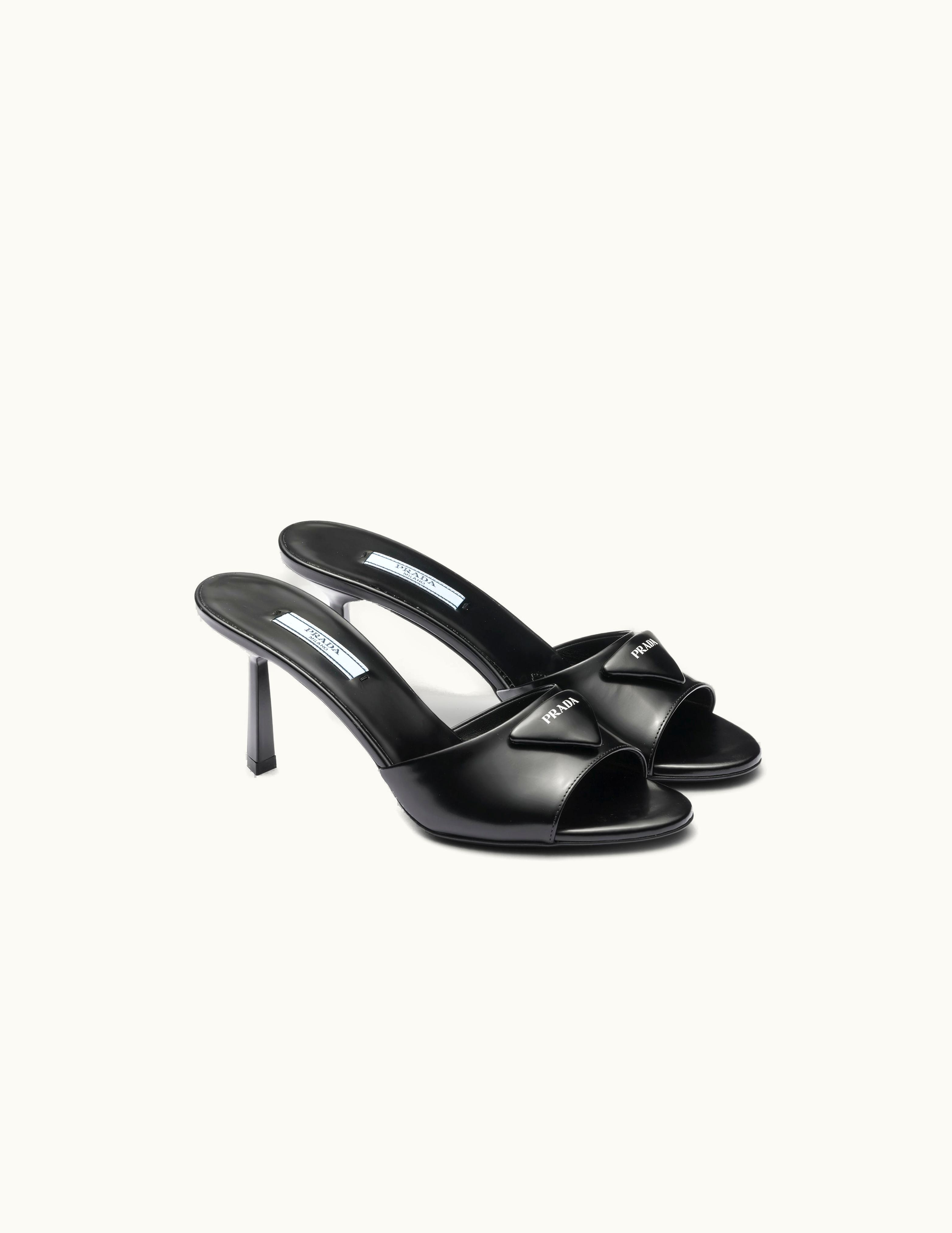 Prada Prada Varnished Heel Leather Sandals Black