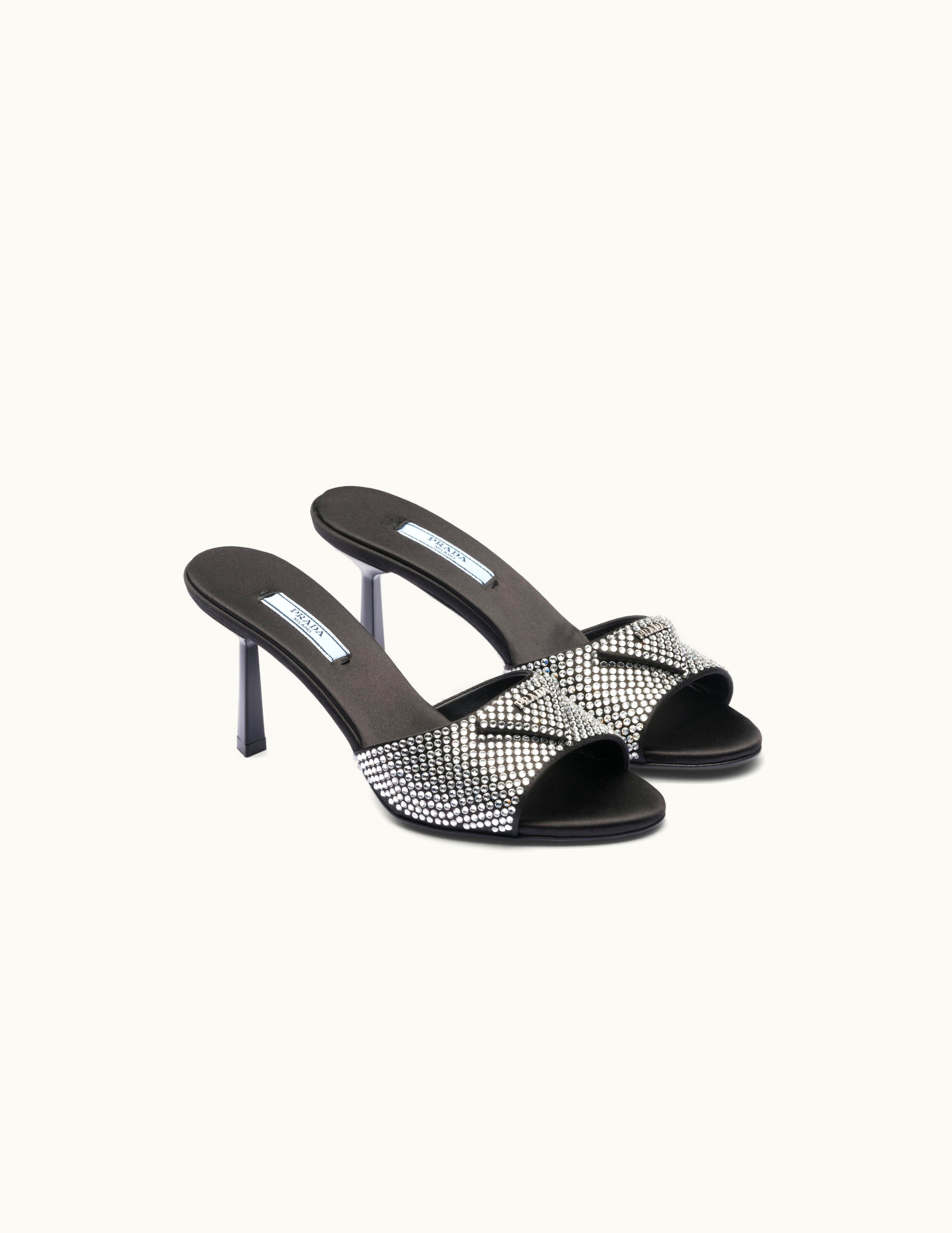 Prada Prada Crystal Satin Slides With Crystals