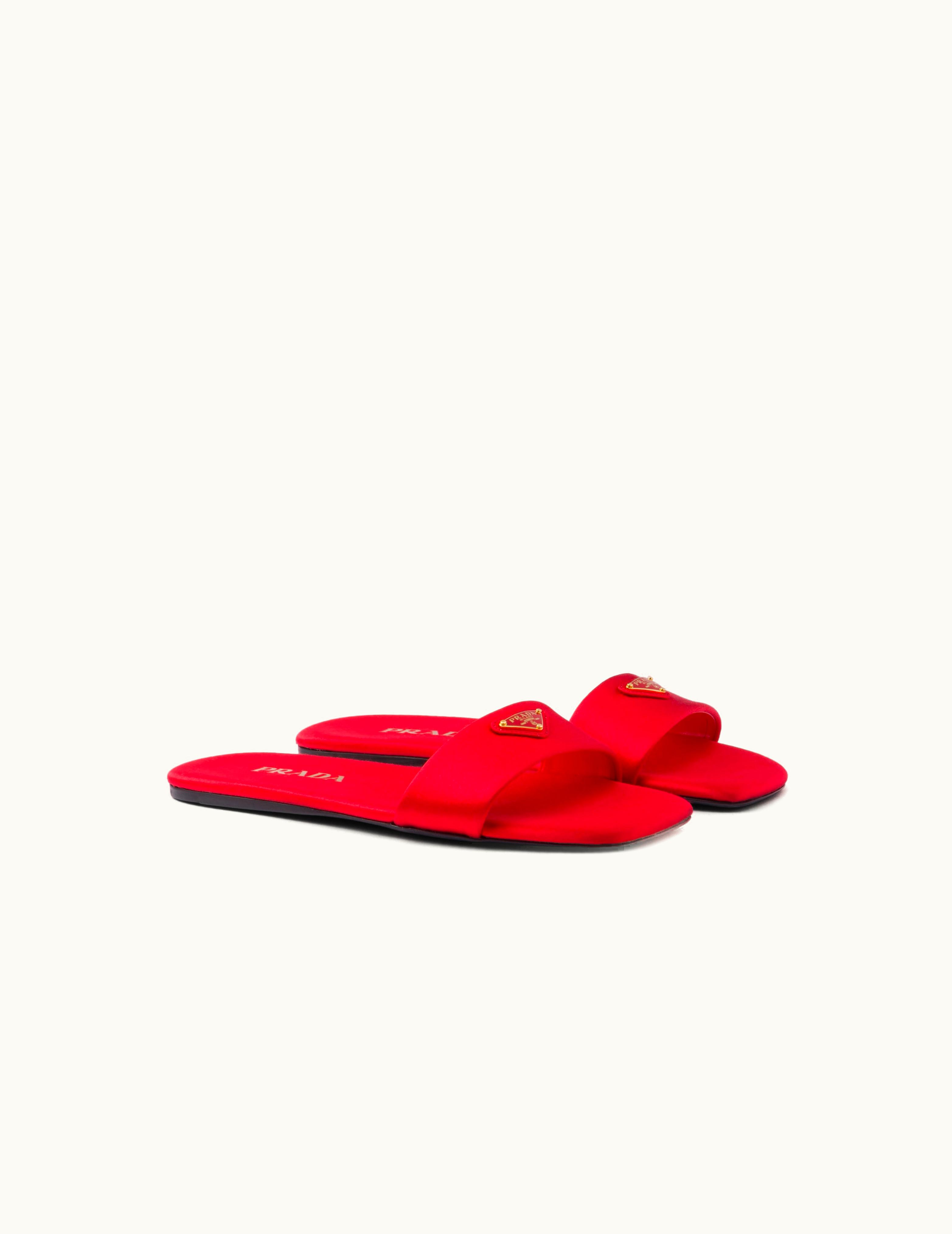 Prada Prada Fiery Red Satin Slides