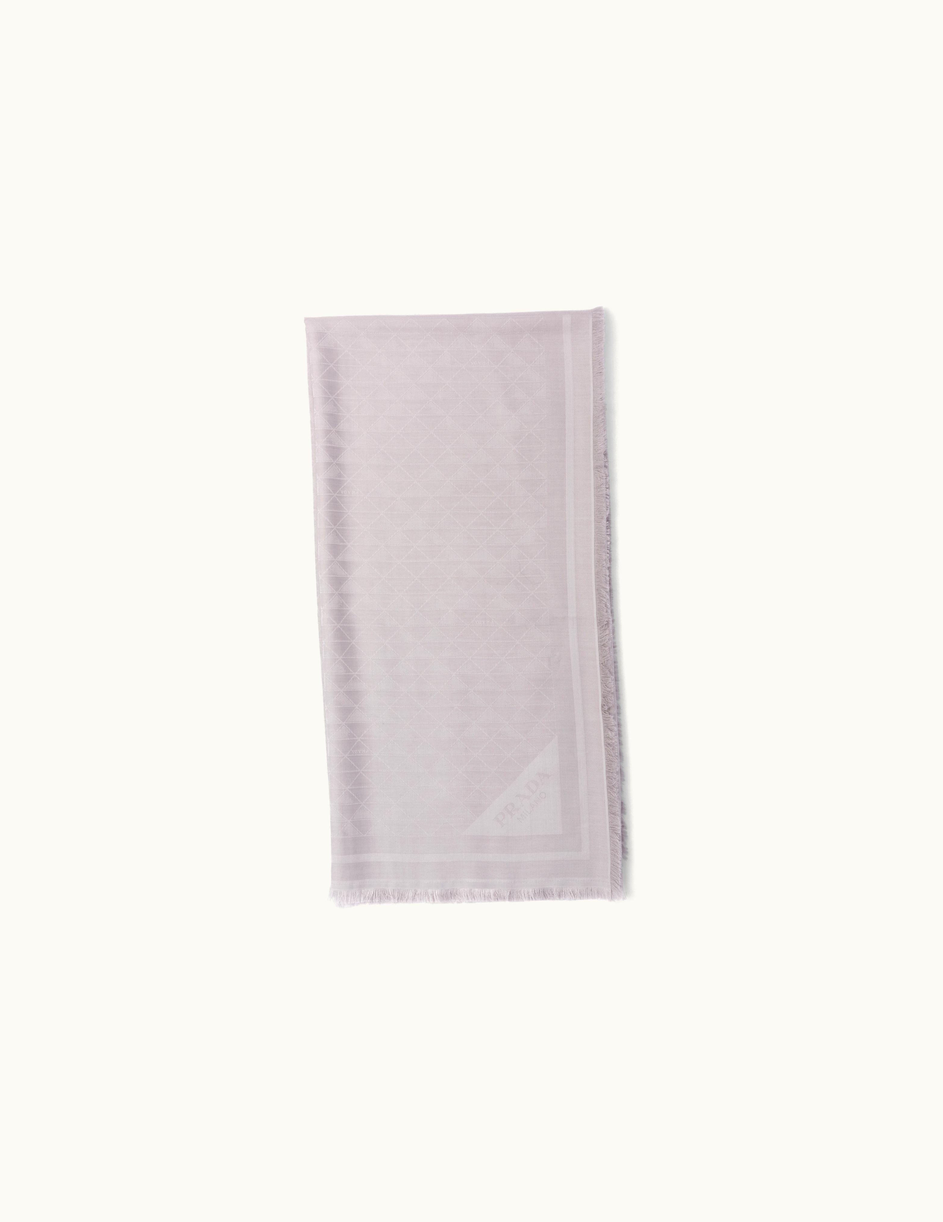 Prada Prada Cloudy Gray Symbole Silk And Wool Jacquard Shawl