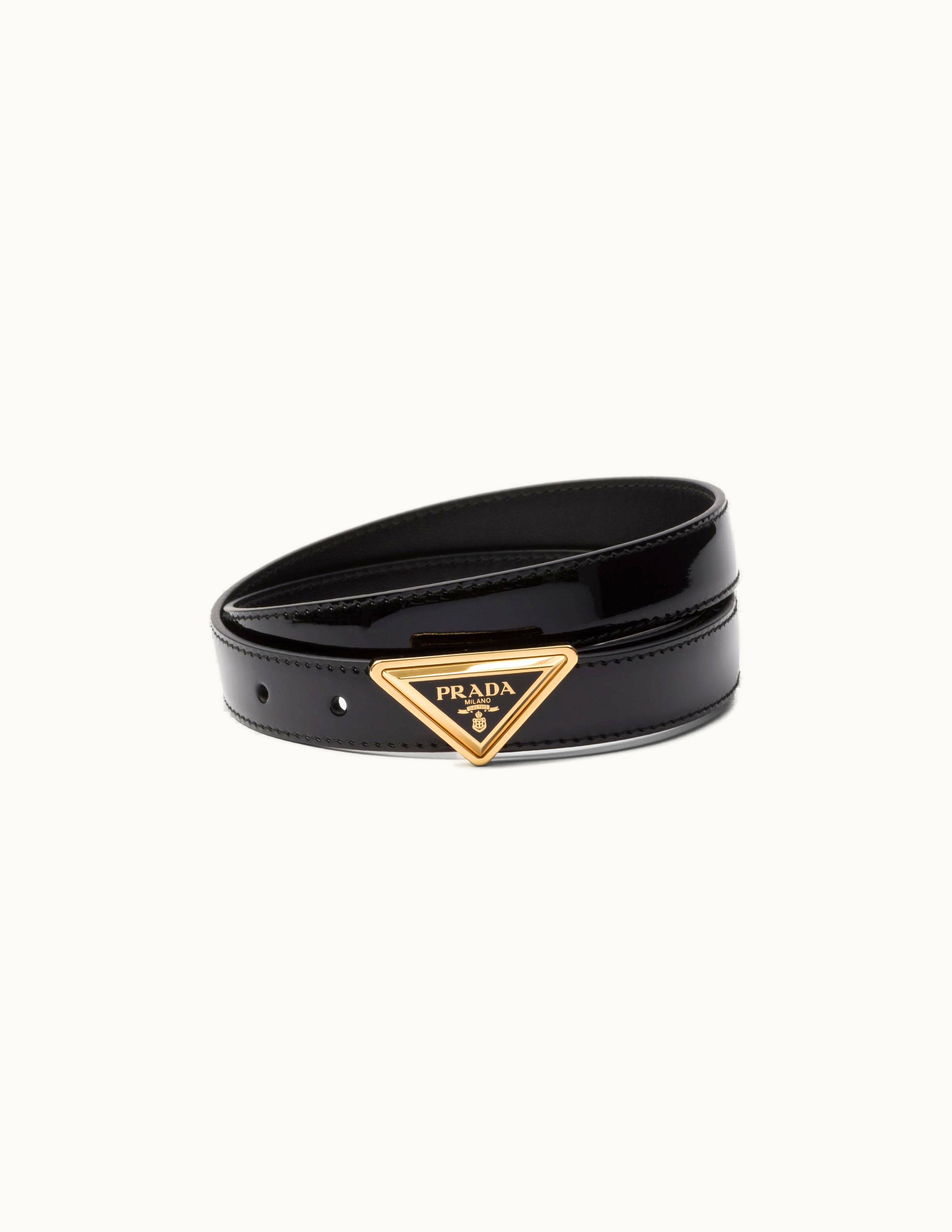 Prada Prada Enameled Logo Black Patent Leather Belt