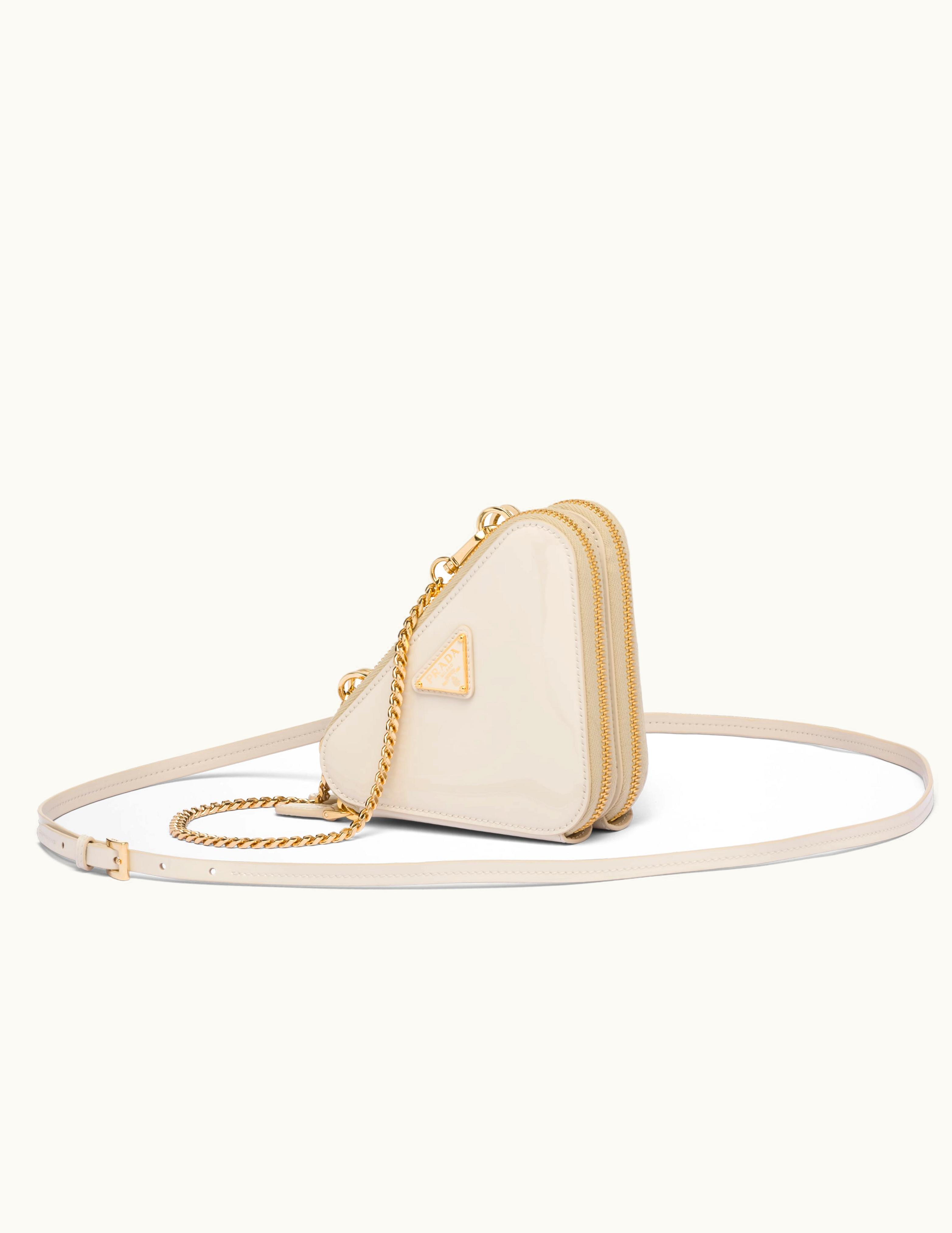 Prada Prada Ivory Triangular Patent Leather Mini Pouch