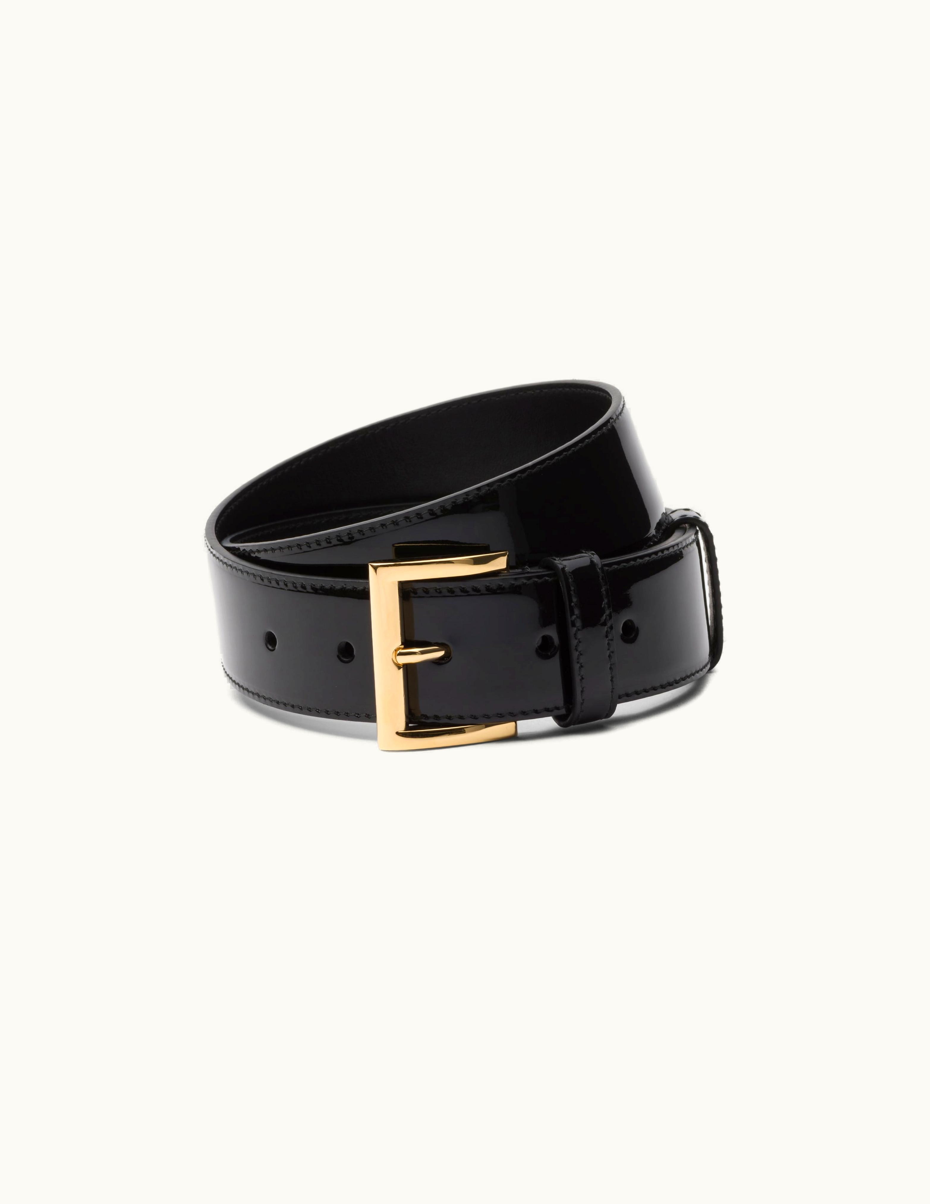 Prada Prada Triangle Logo Black Patent Leather Belt