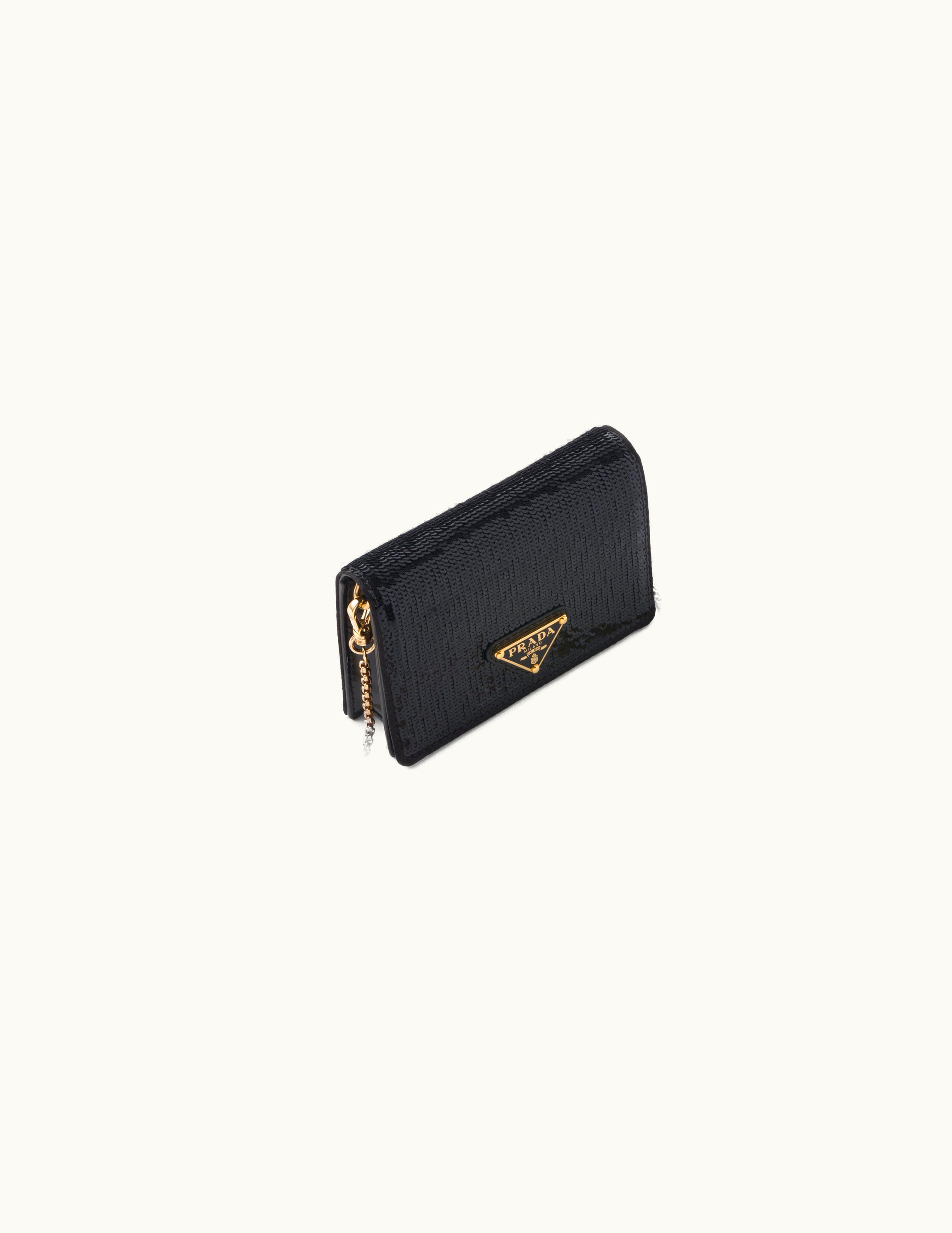 Prada Prada Black Sequined Card Holder With Shoulder Strap
