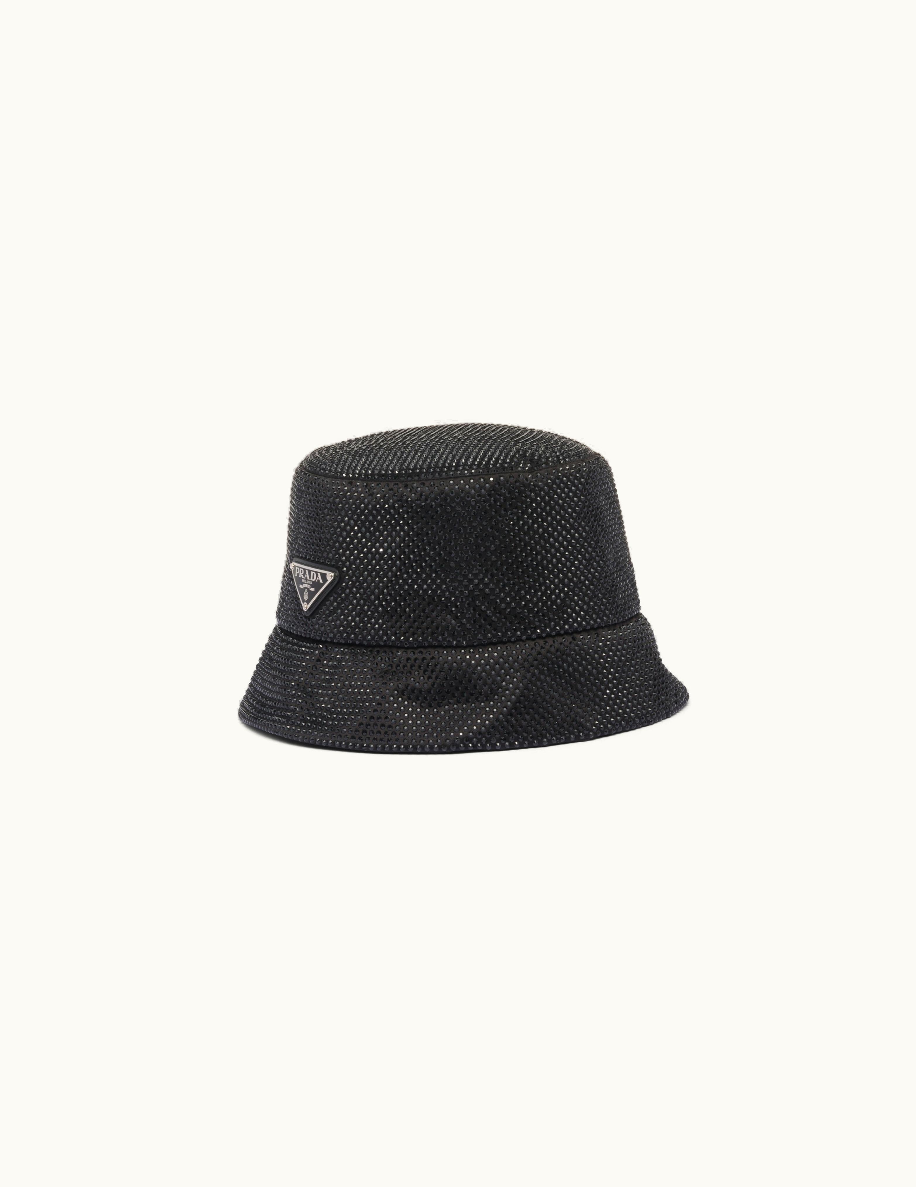 Prada Prada Black Satin Bucket Hat With Crystals