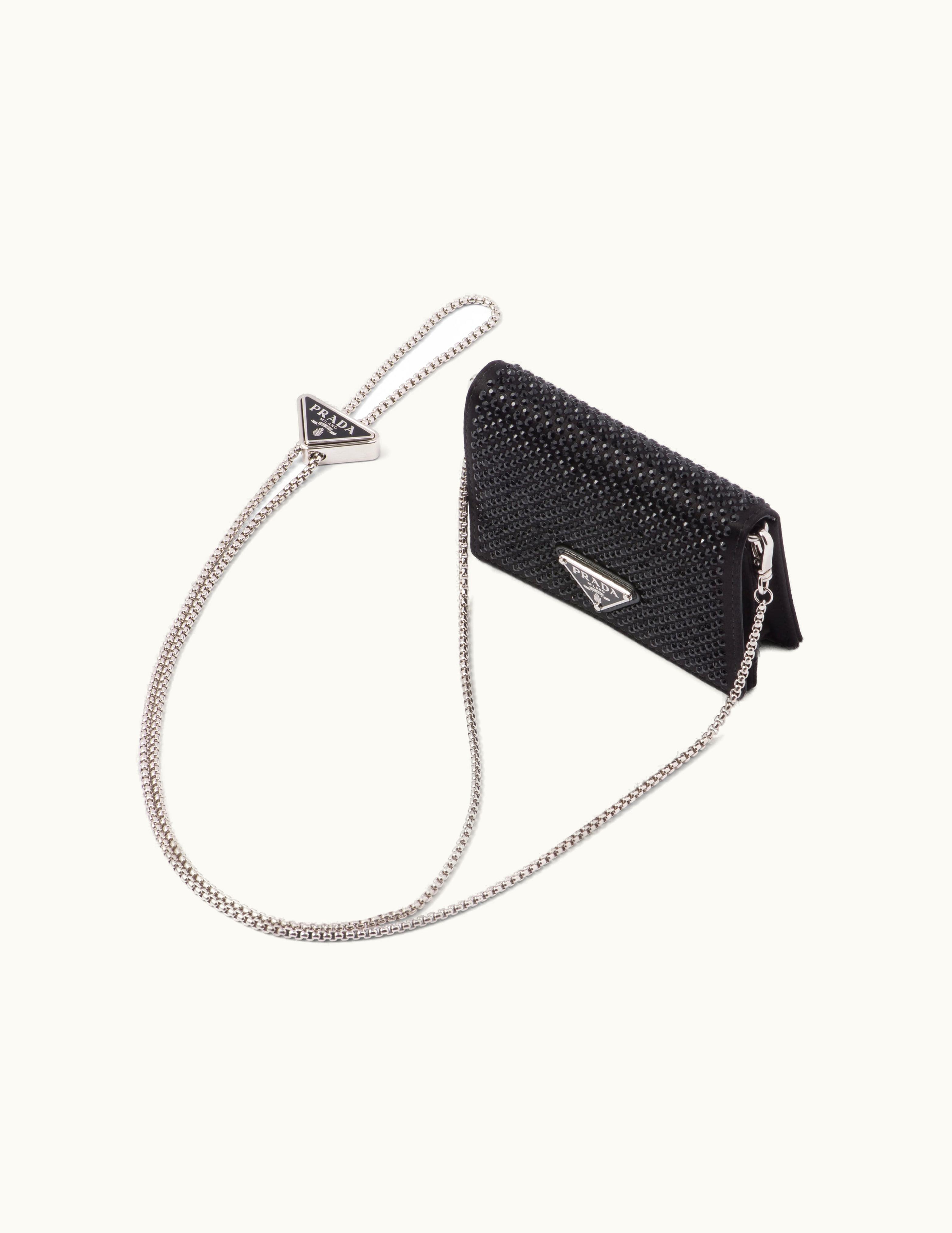 Prada Prada Black Cardholder With Shoulder Strap And Crystals