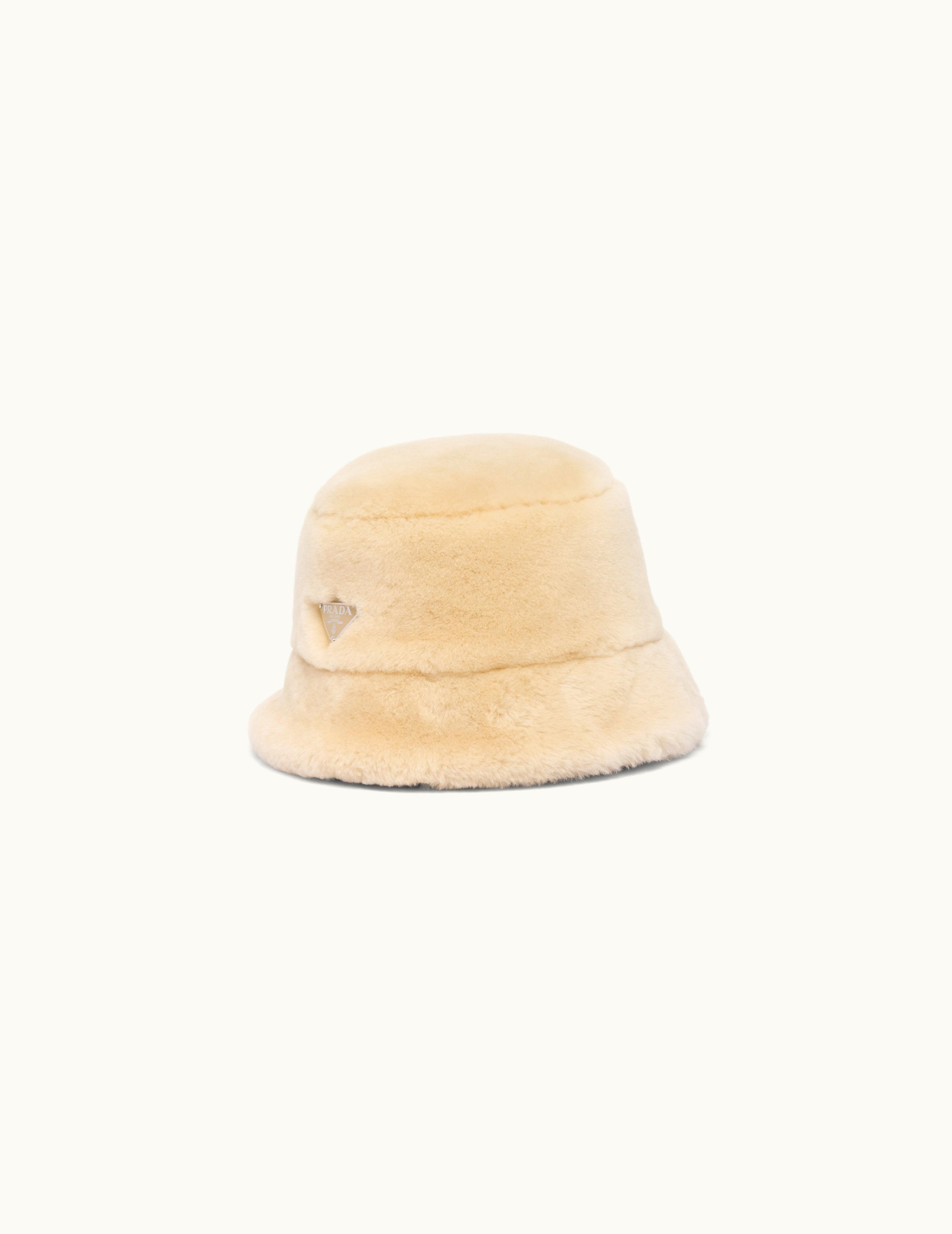 Prada Prada Ecru Shearling Bucket Hat
