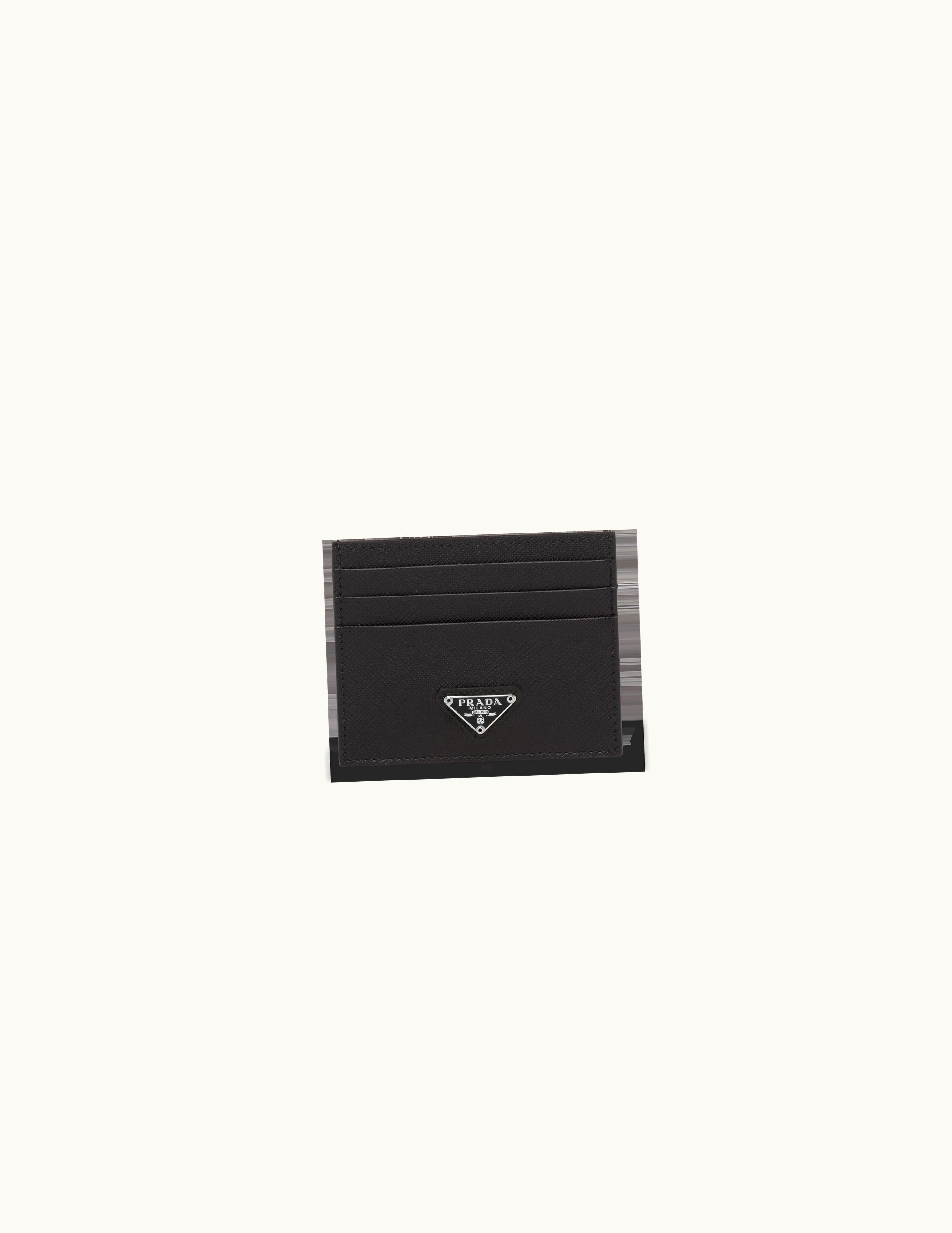 Prada Prada Triangle Logo Saffiano Leather Card Holder Black