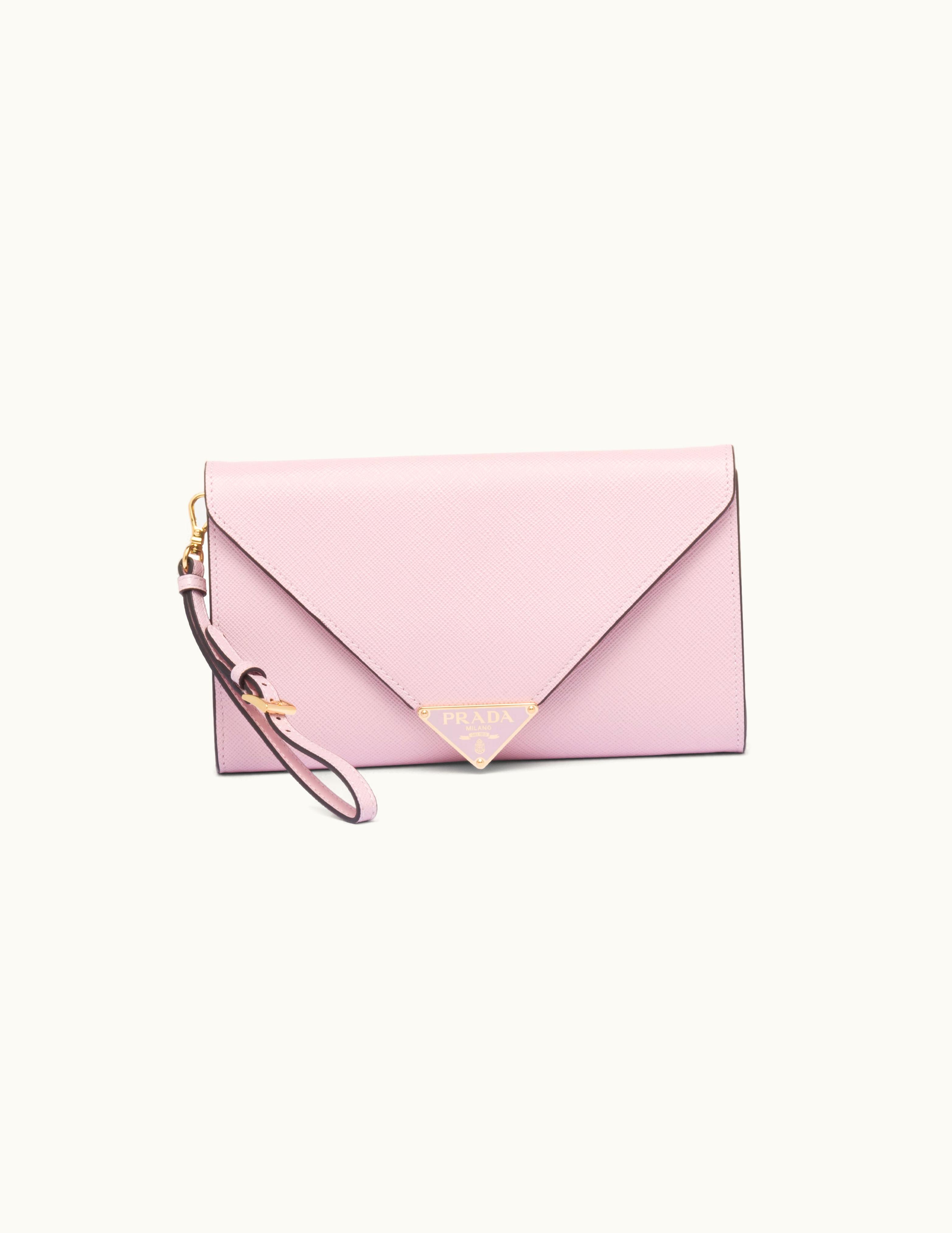 Prada Prada Alabaster Pink Saffiano Leather Envelope Clutch