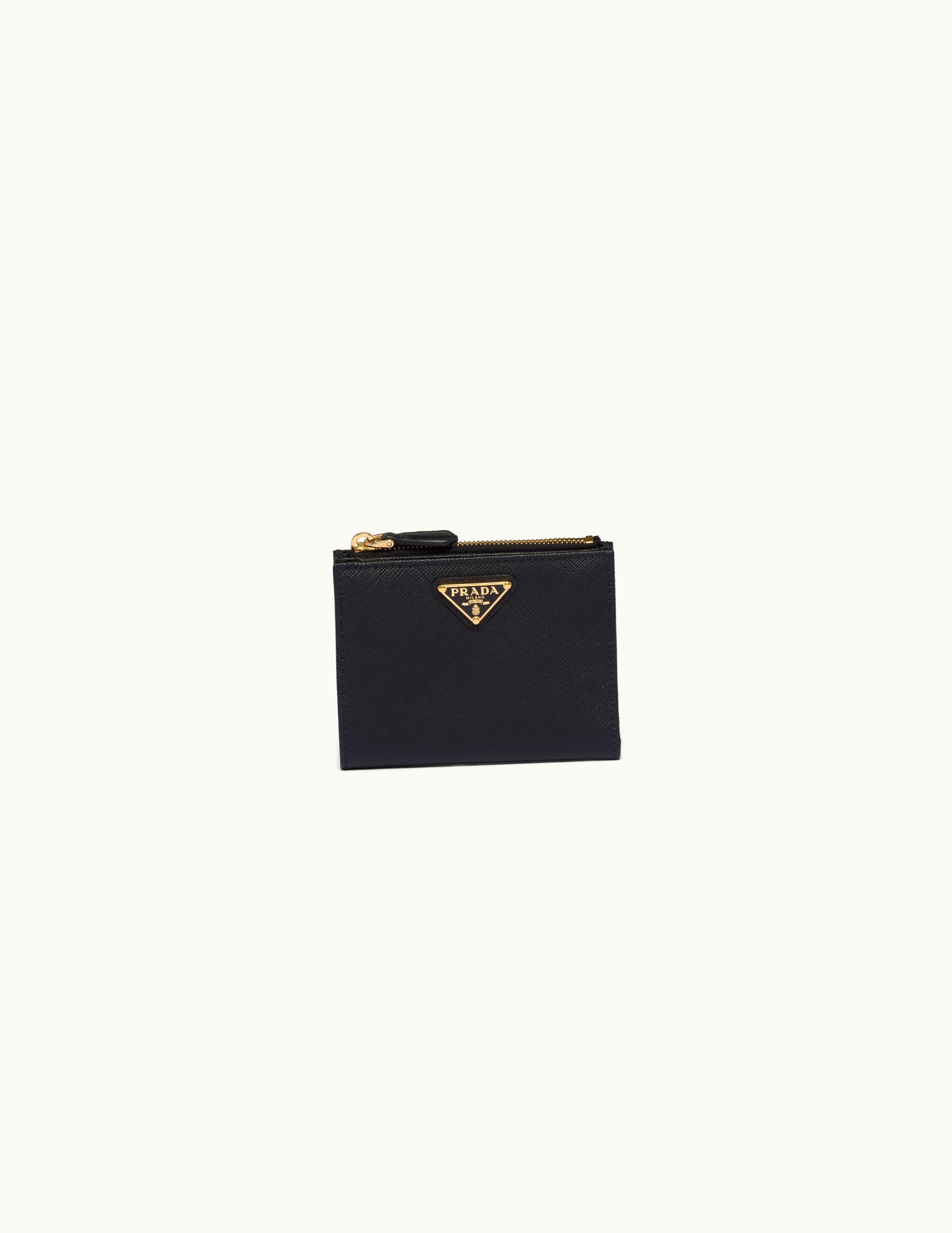 Prada Prada Saffiano Black Small Snap Closure Leather Wallet