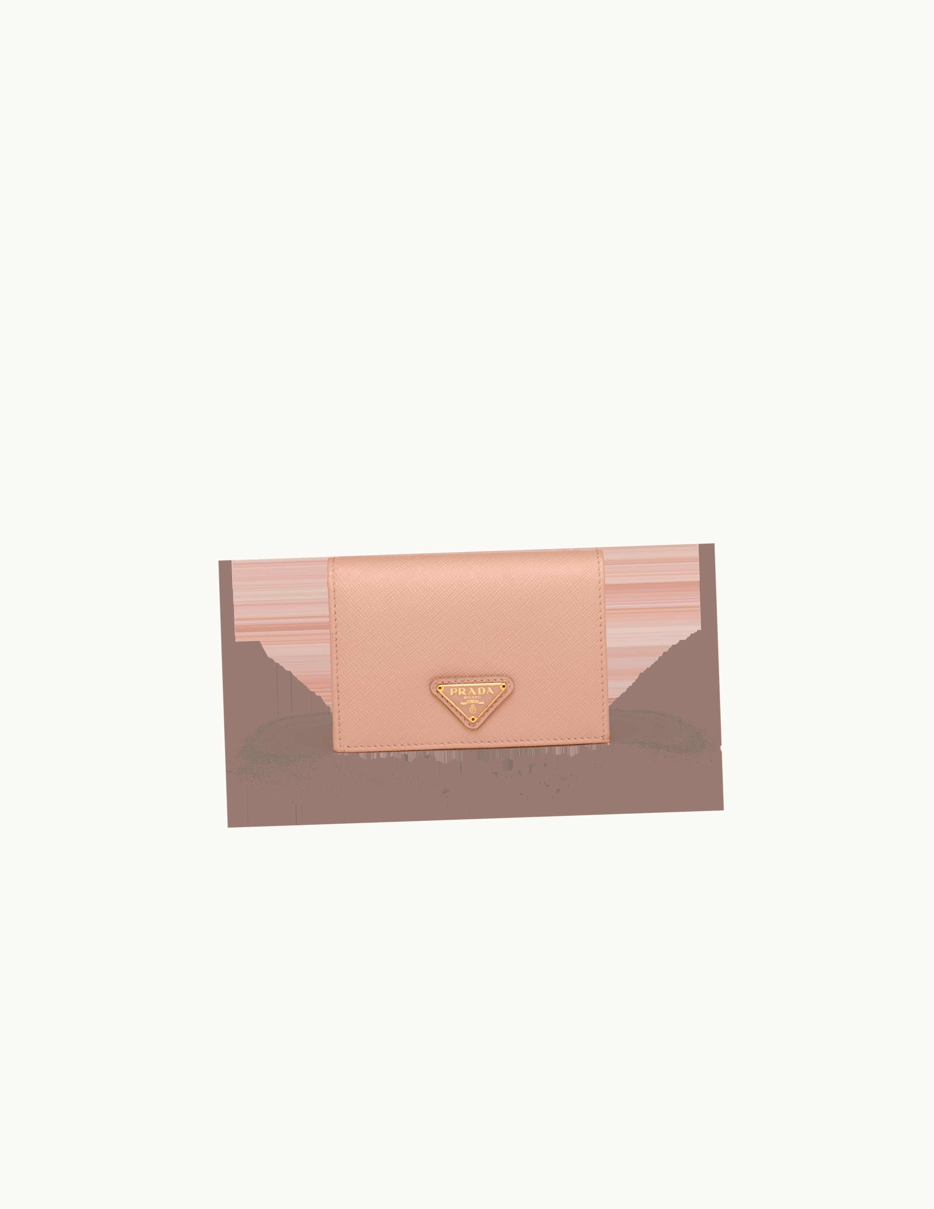 Prada Prada Enamel Logo Small Saffiano Leather Wallet Powder Pink