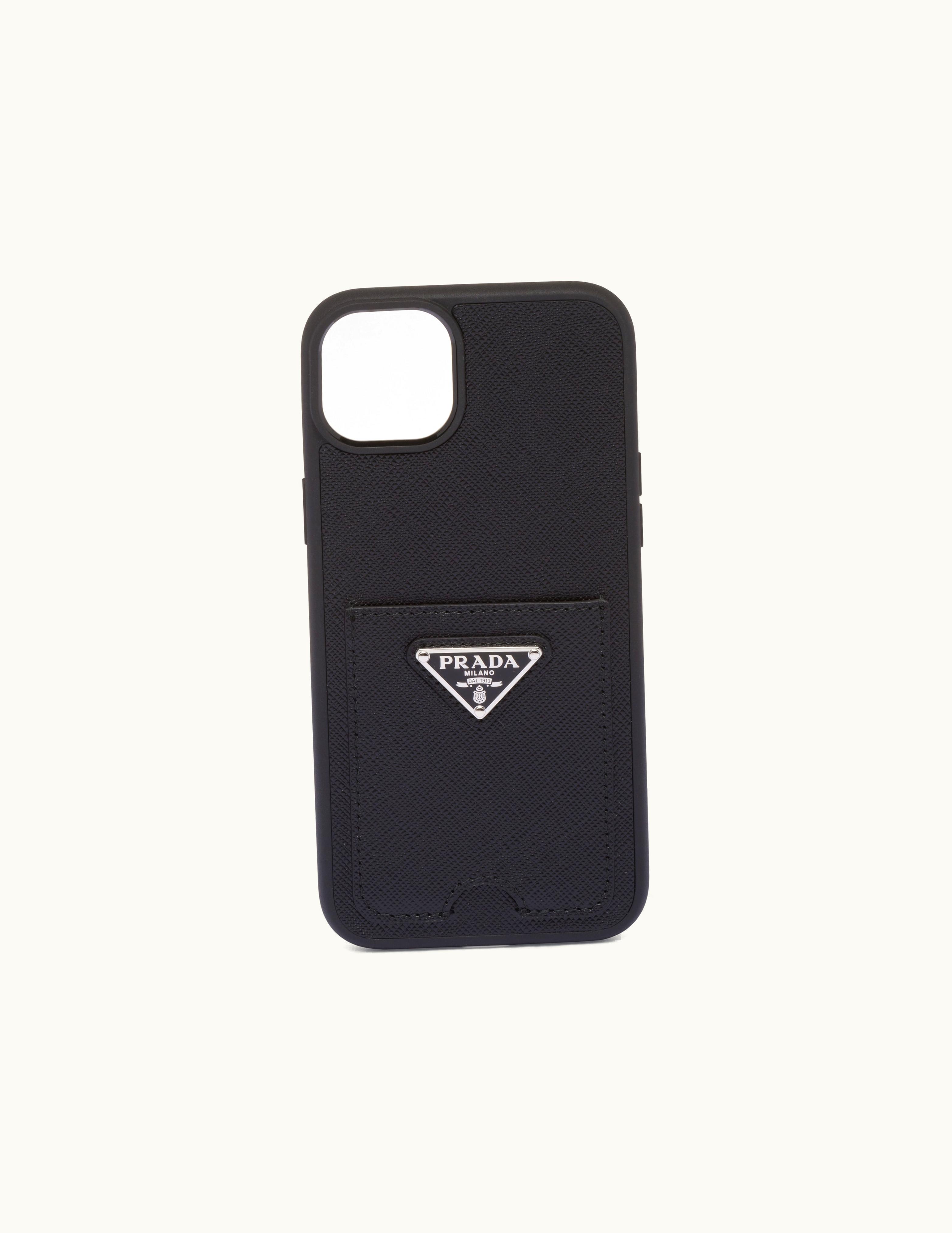 Prada Prada Black Saffiano Leather Cover For Iphone 14 Plus