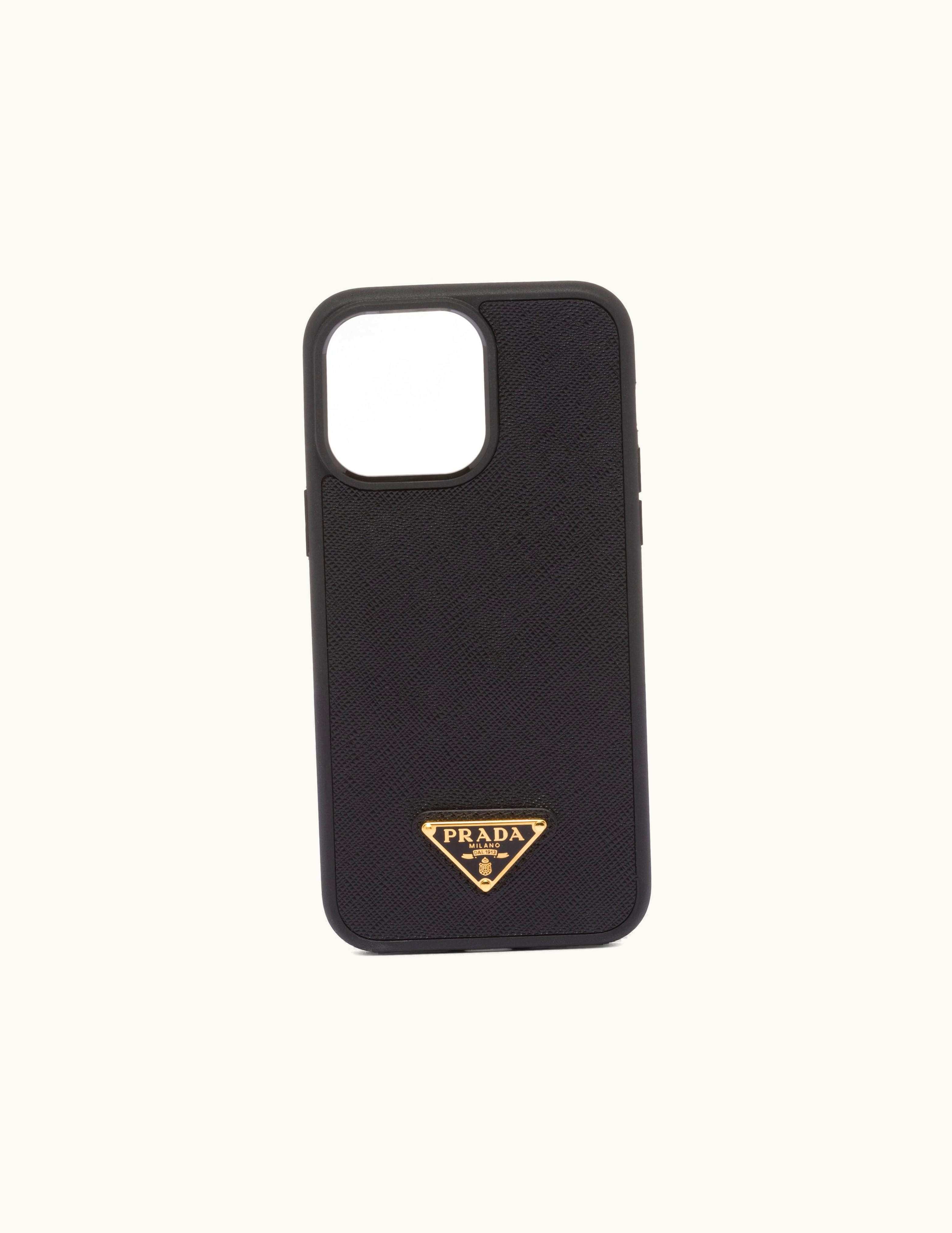 Prada Prada Black Saffiano Leather Cover For Iphone 14 Pro Max