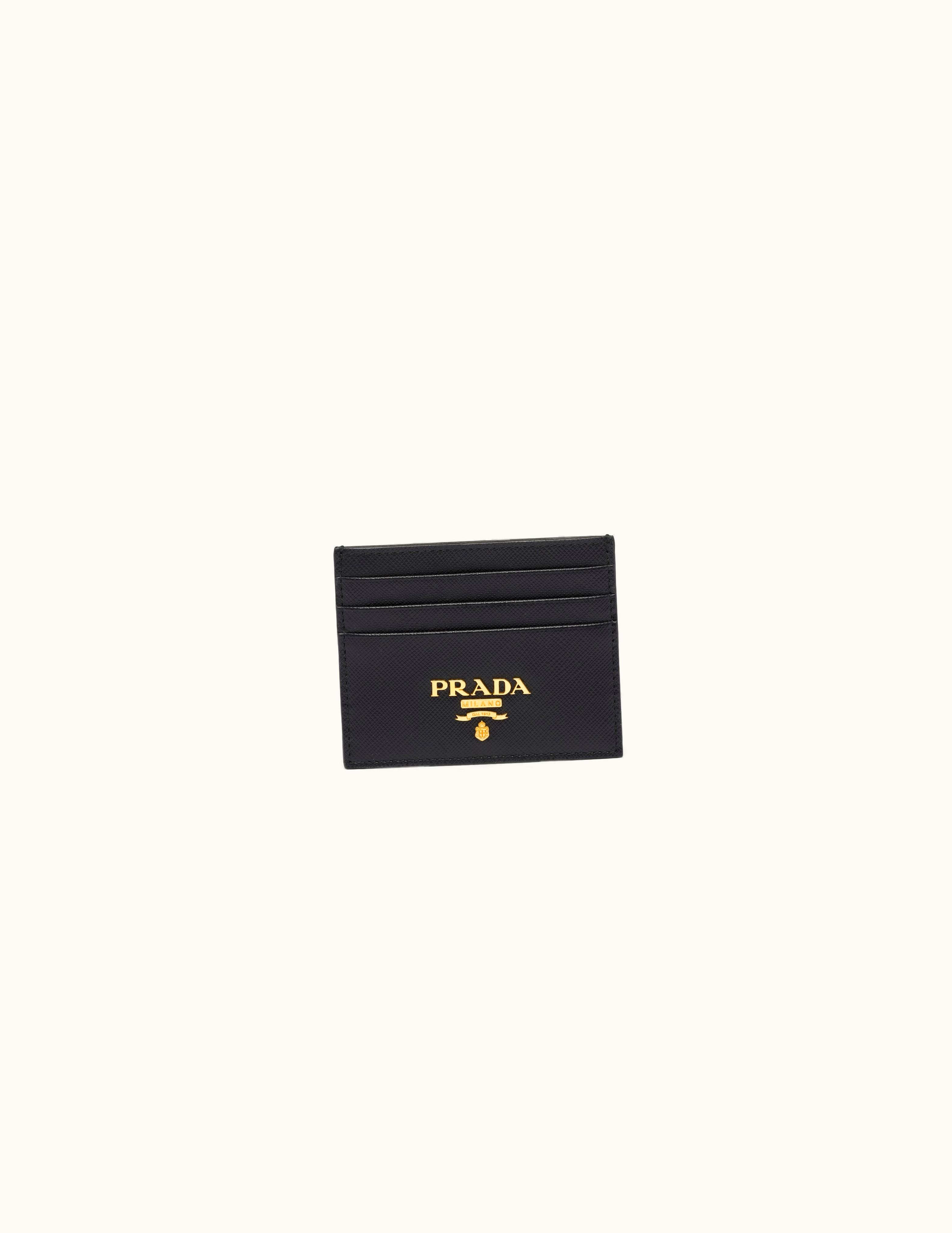 Prada Prada Metal Logo Saffiano Leather Card Holder Black