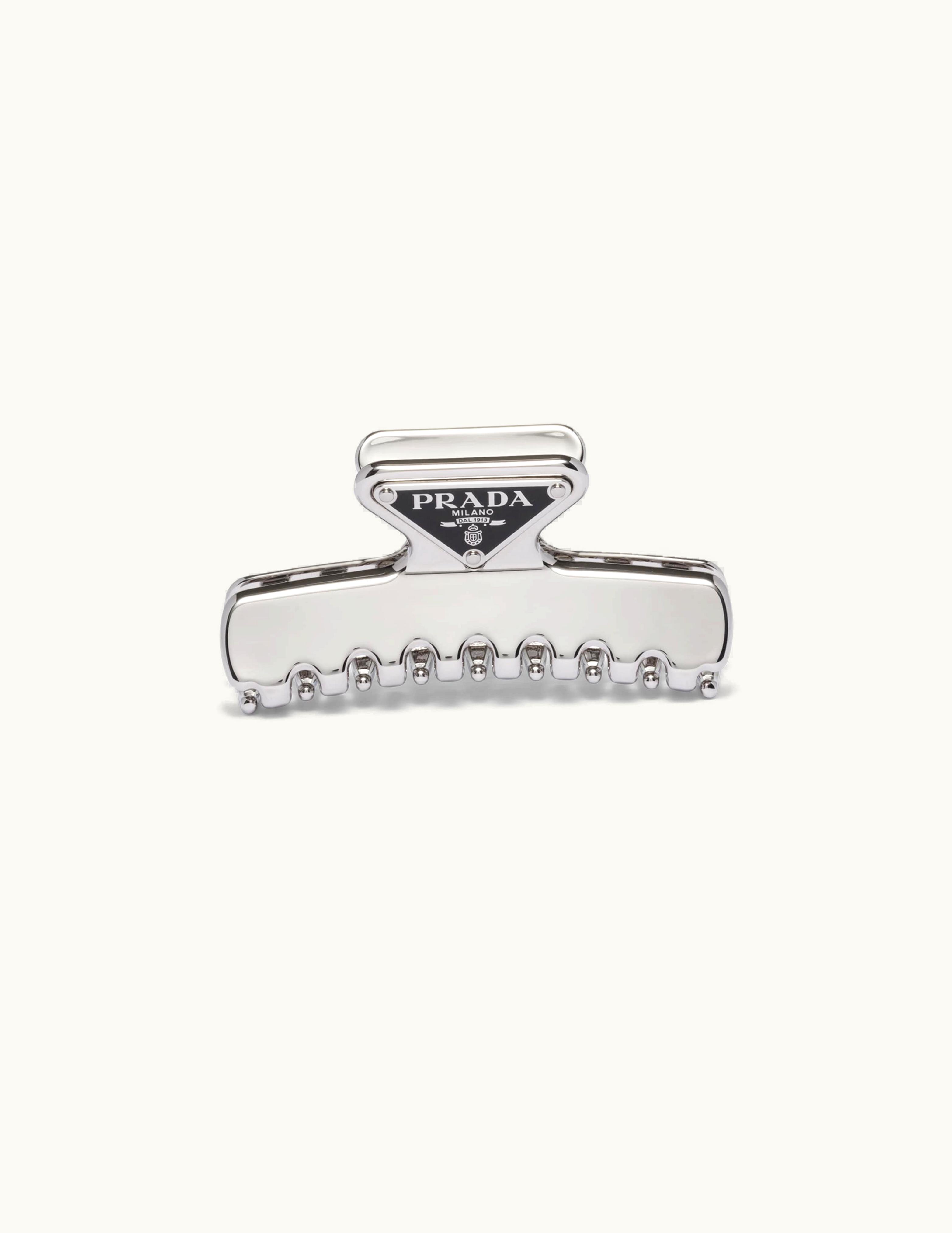 Prada Prada Triangle Logo Metal Hair Clip Grey Enameled