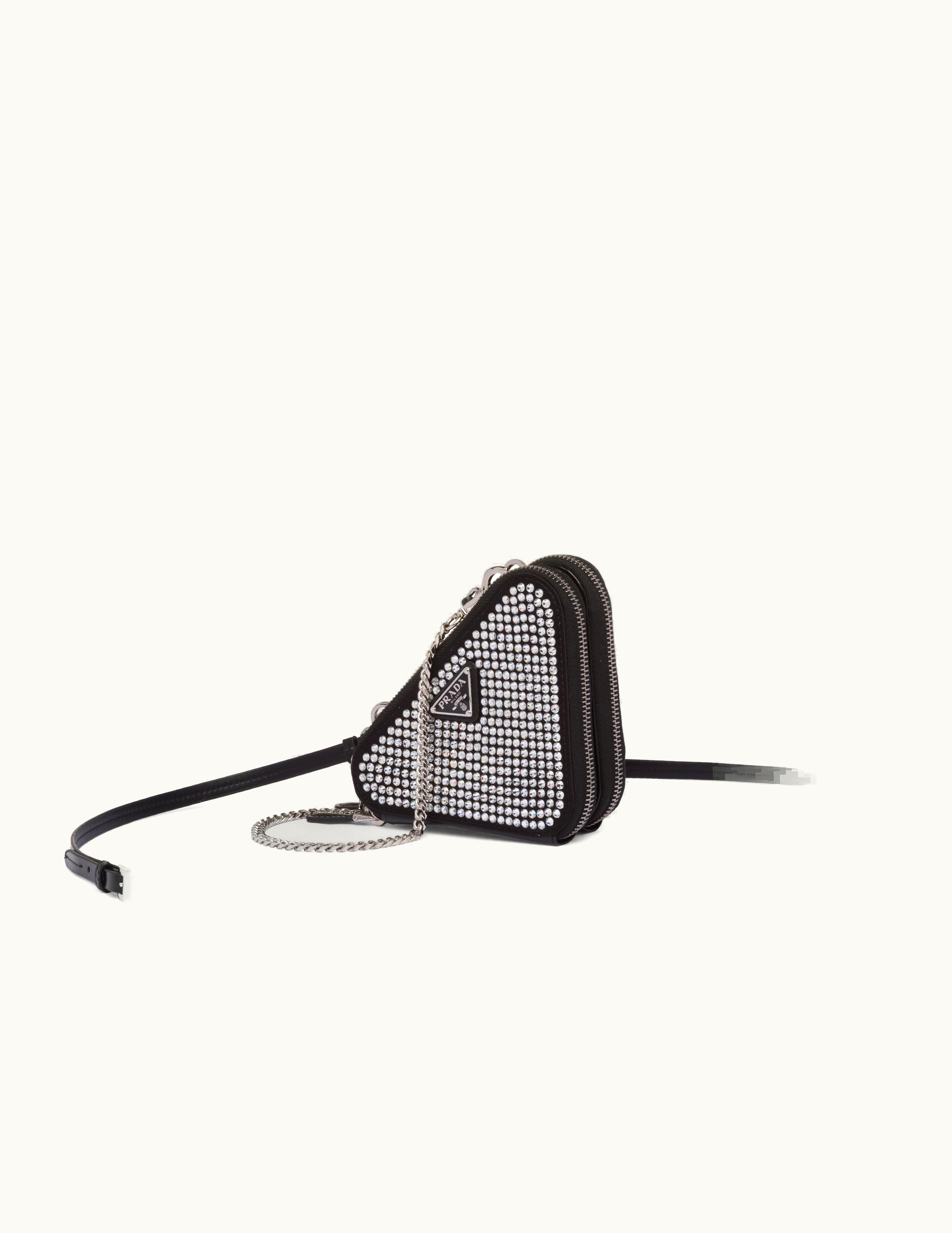 Prada Prada Crystal Triangular Embellished Satin And Leather Mini-pouch