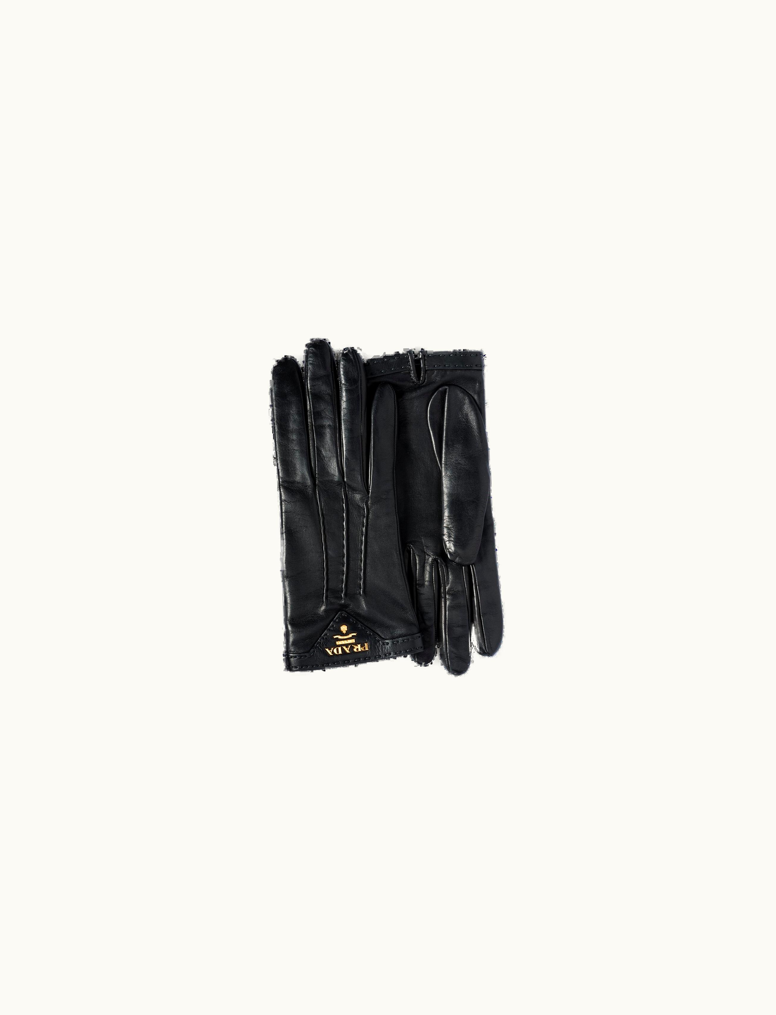 Prada Prada Elegante Cashmere-Lined Leather Gloves Black
