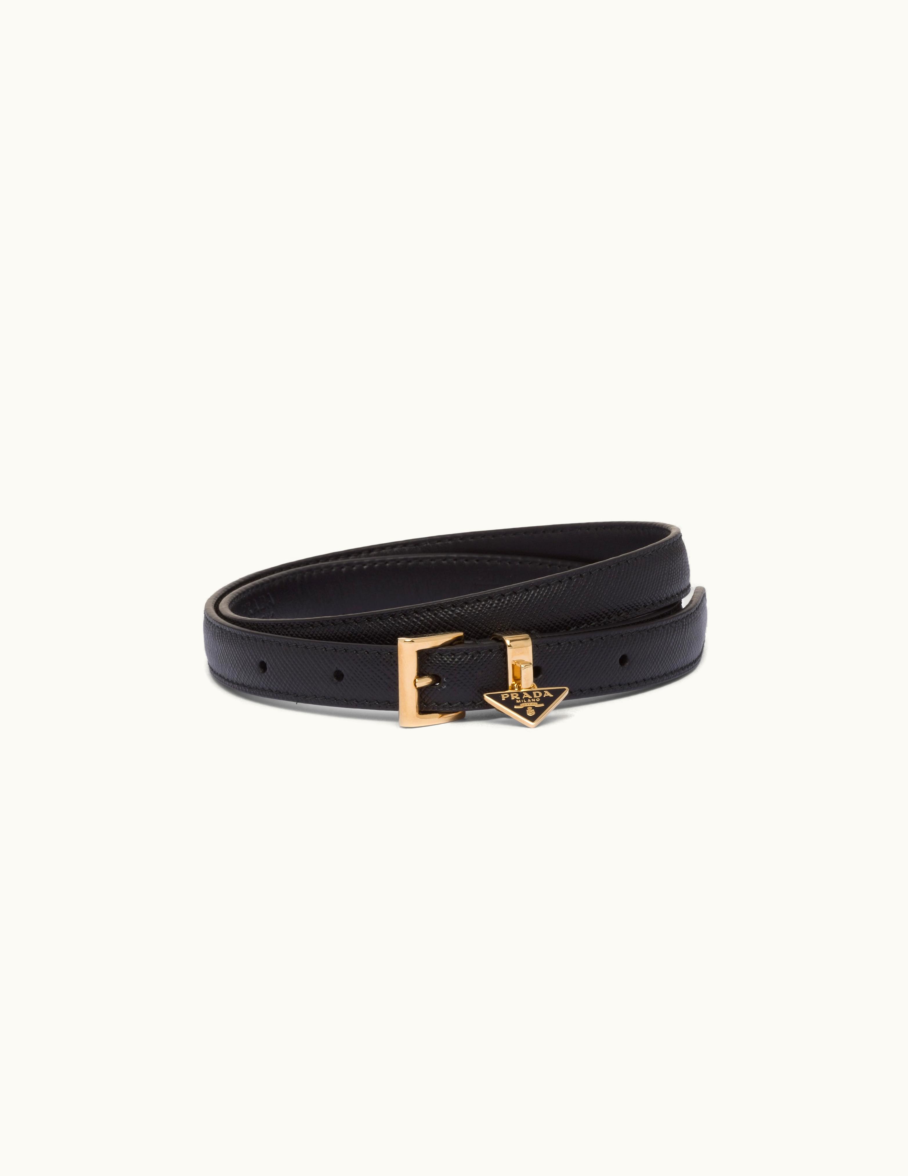 Prada Prada Triangle Charm Black Saffiano Leather Belt