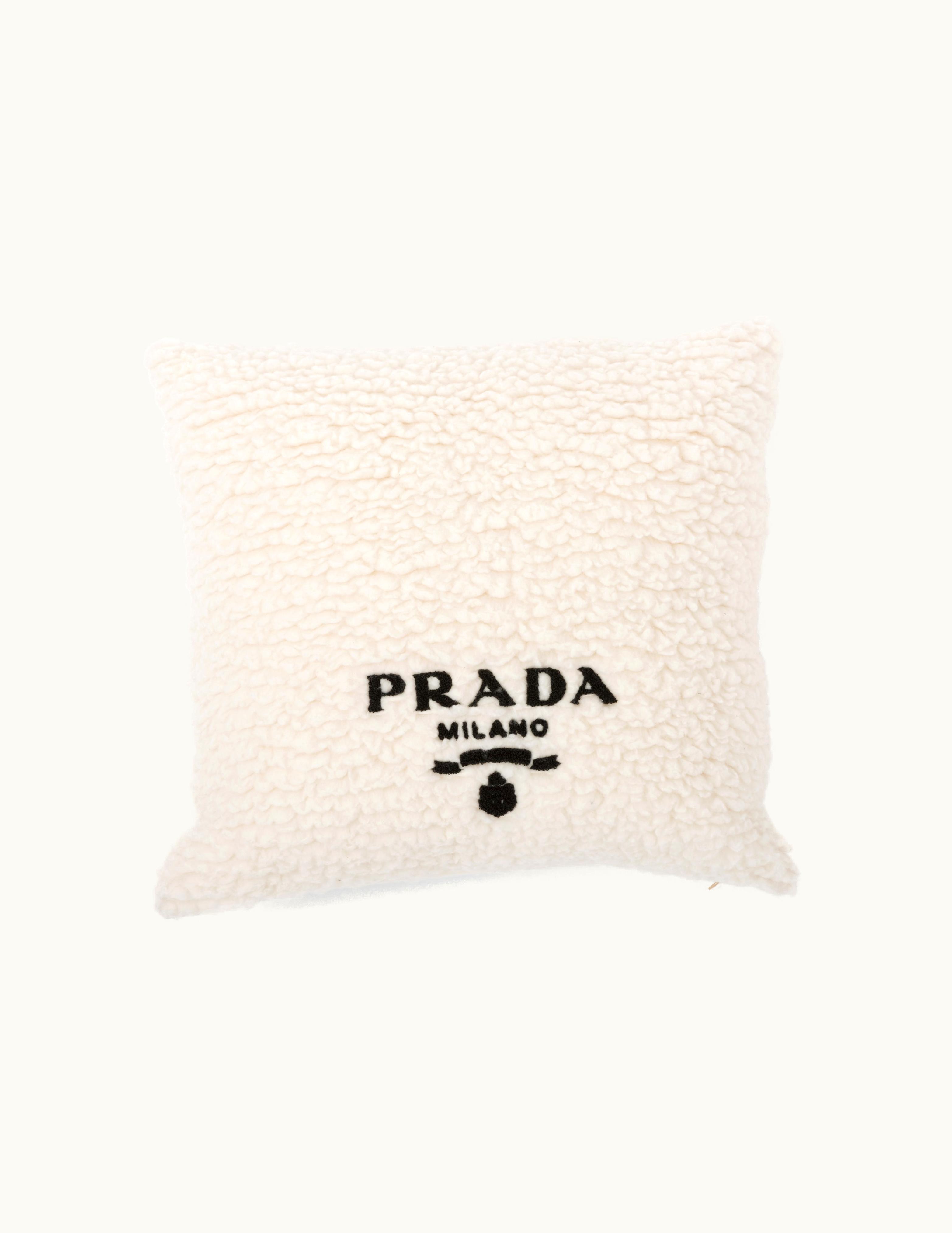 Prada Prada Luxe Embroidered Logo Cashmere And Wool Throw Pillow Black