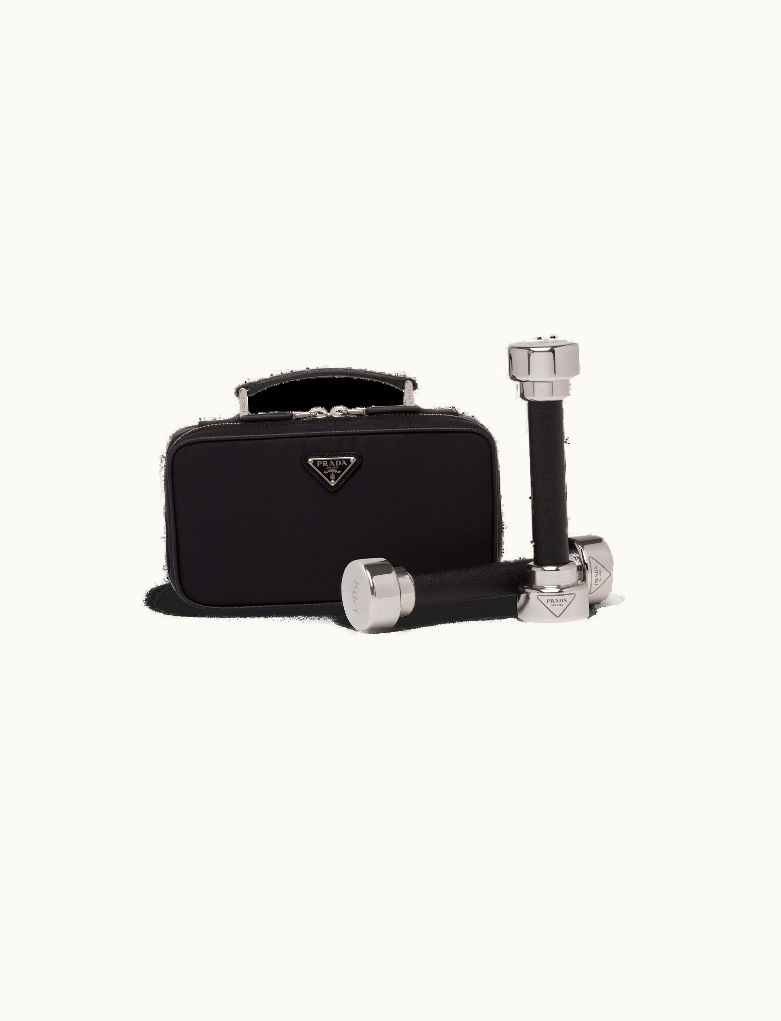 Prada Prada Black Re-nylon And Saffiano Leather Hand Weights Carry Case