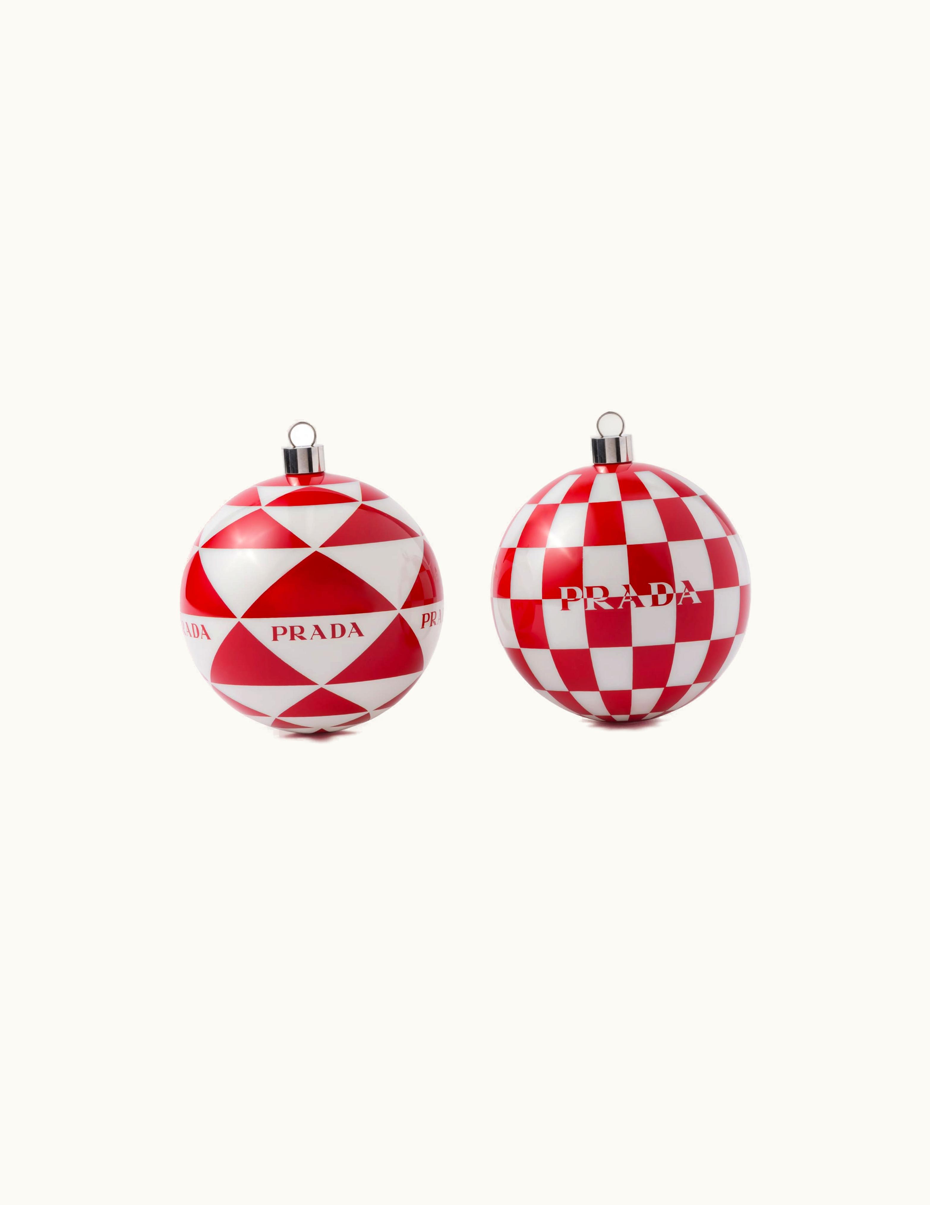 Prada Prada White / Red Glass Christmas Ornament Set