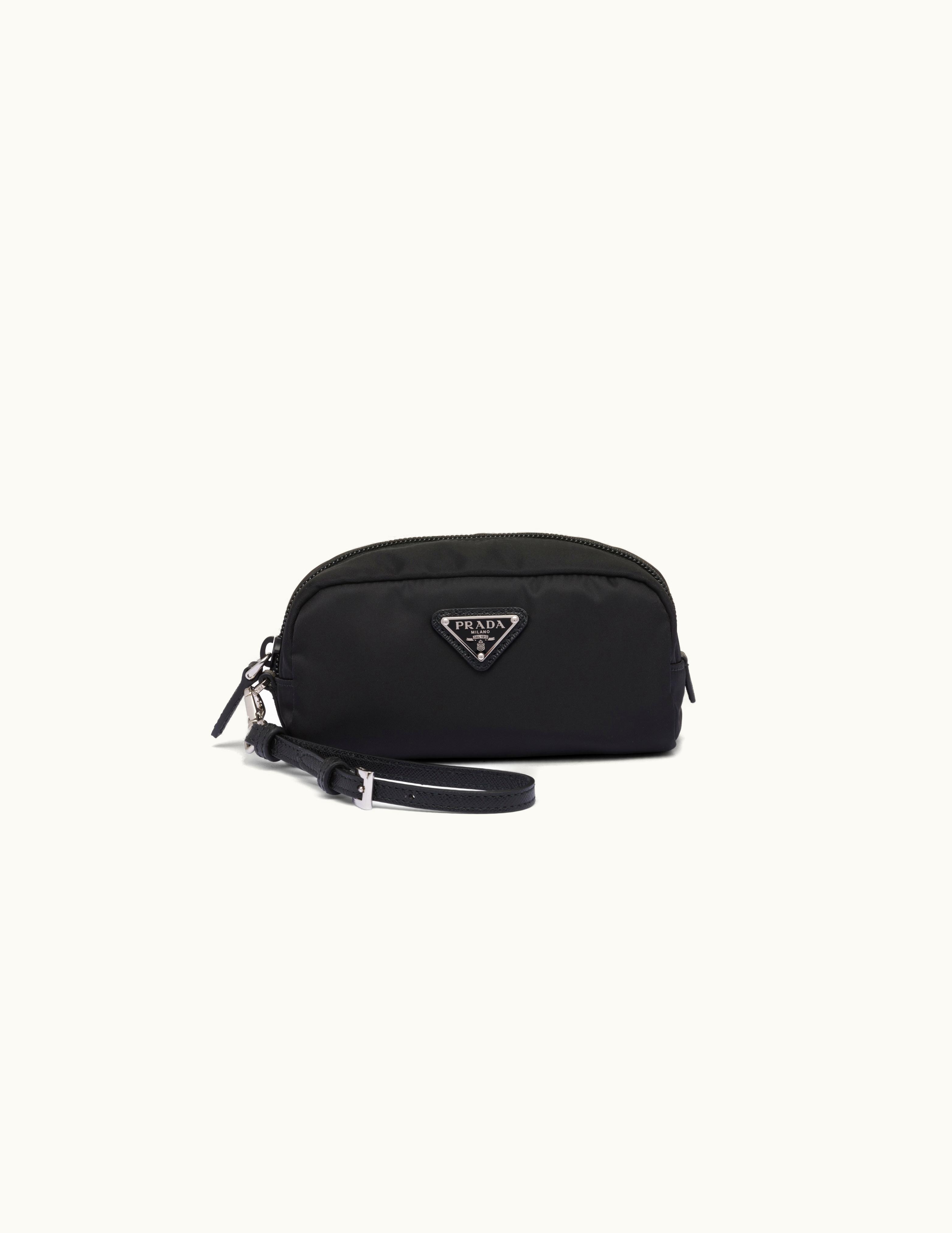 Prada Prada Re-nylon Pouch with Enameled Metal Triangle Logo Black