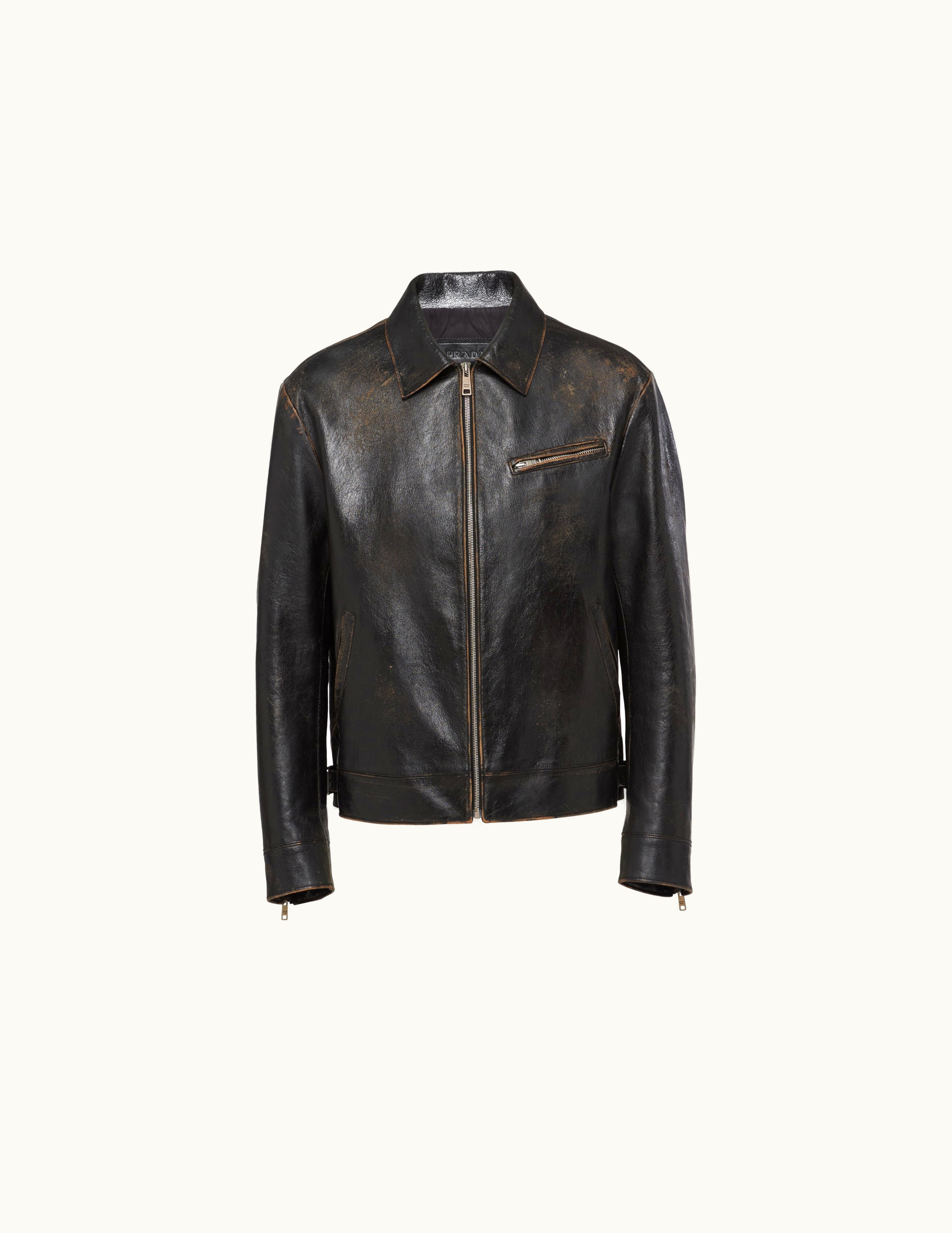 Prada Prada Classic Fit Leather Jacket Black