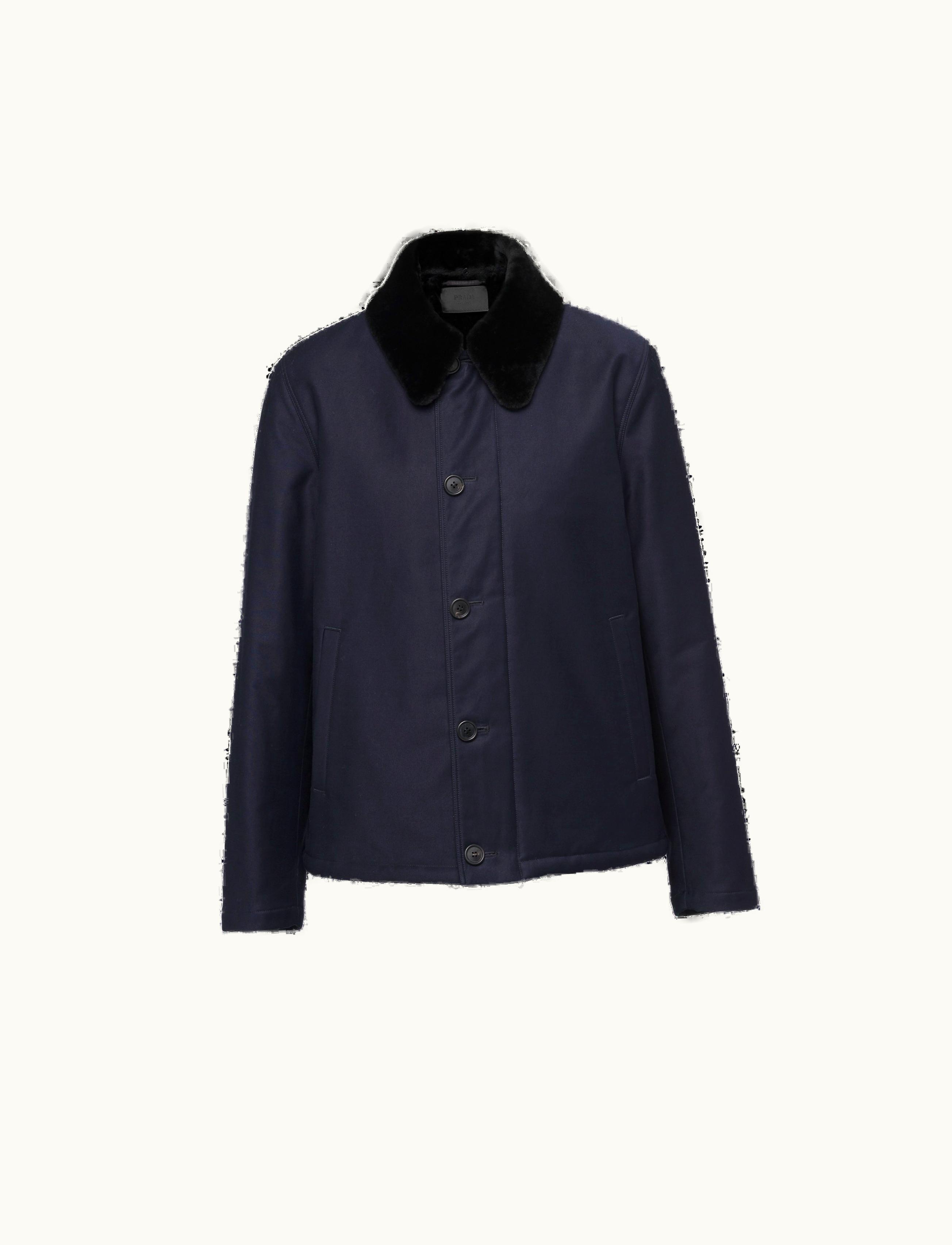 Prada Prada Blue Blouson Jacket With Shearling Collar