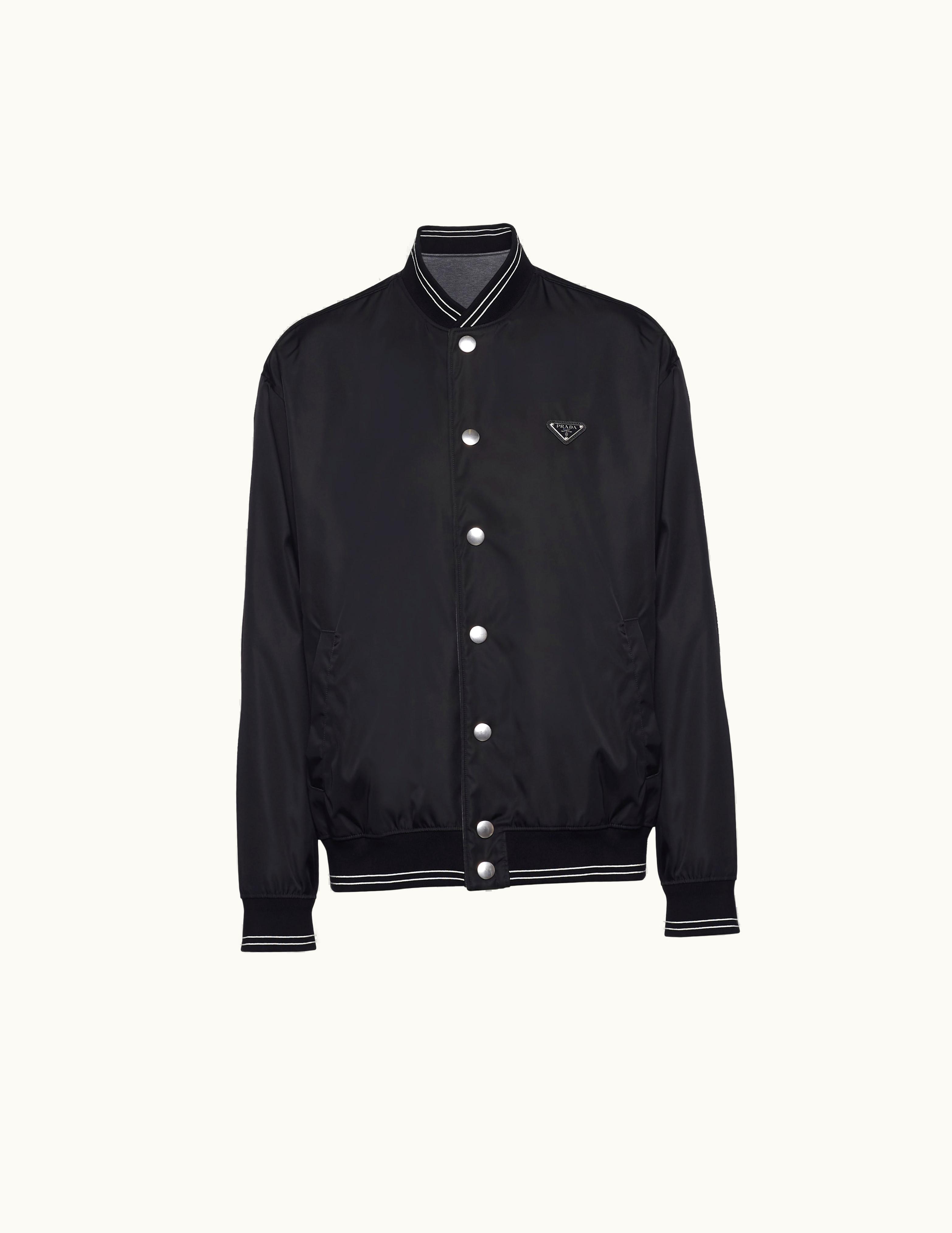 Prada Prada Black / Slate Gray Reversible Re-nylon And Cotton Fleece Bomber Jacket