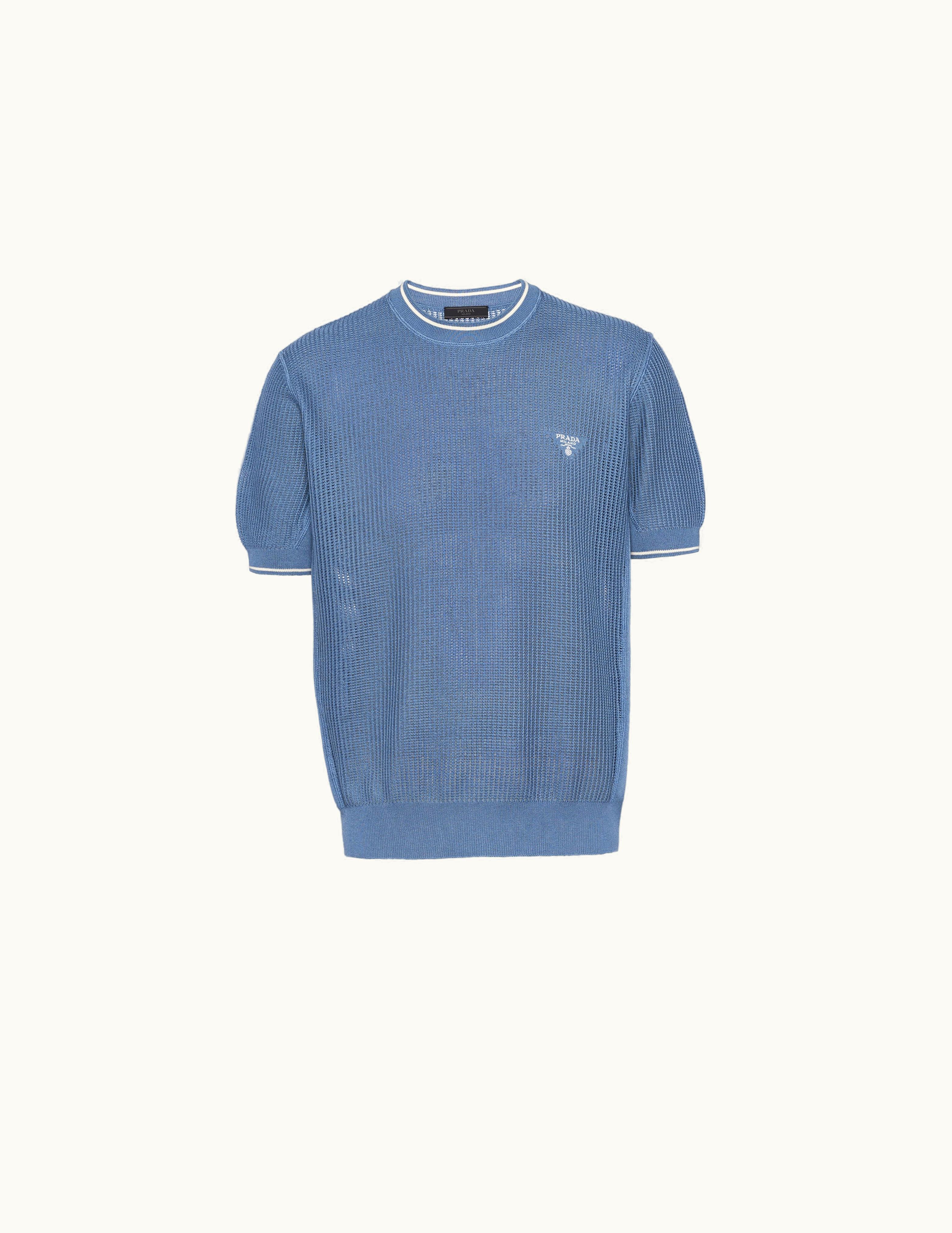 Prada Prada Aviator Blue Silk And Cotton Crew-neck Sweater