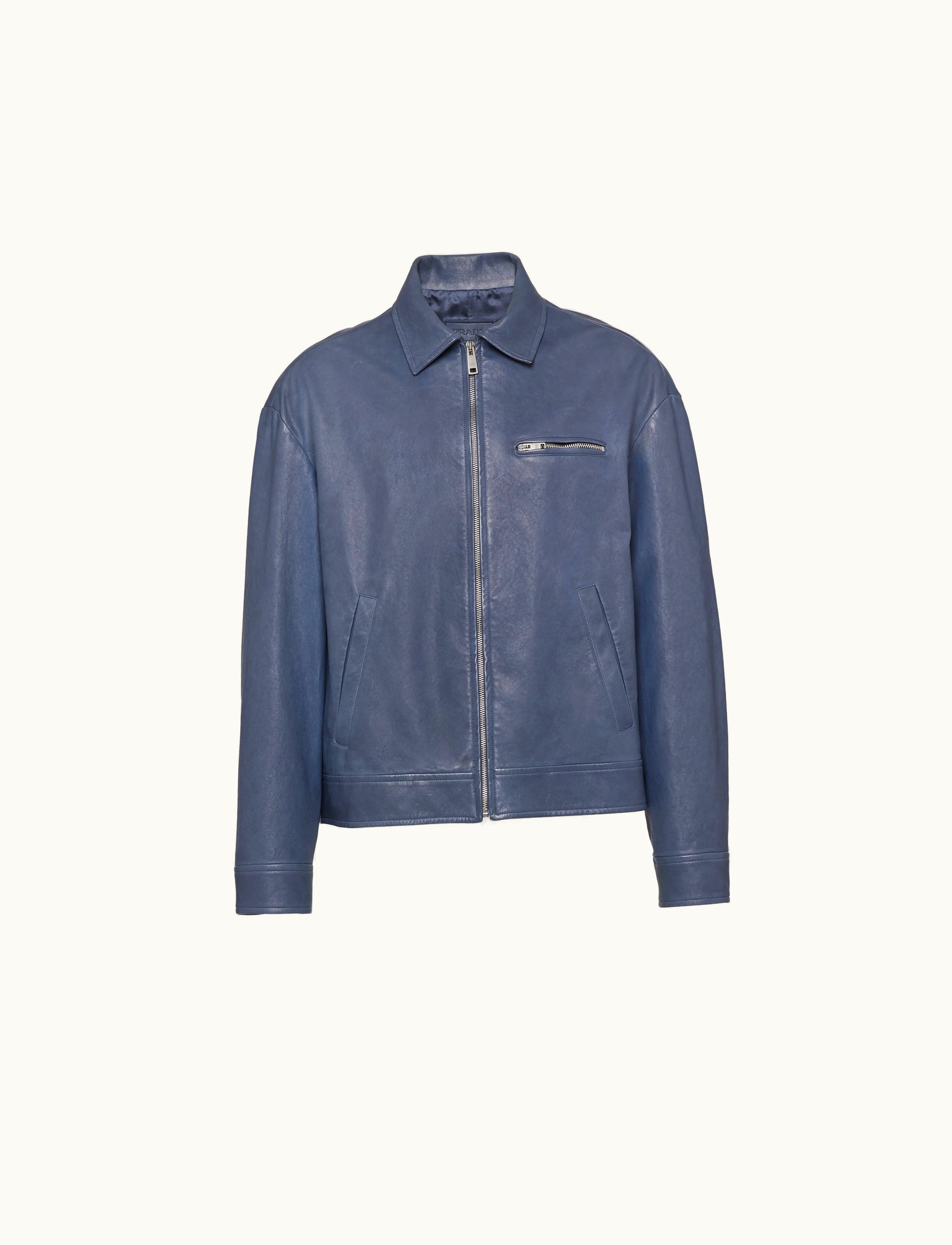 Prada Prada Aviation Blue Nappa Leather Zipper Blouson Jacket