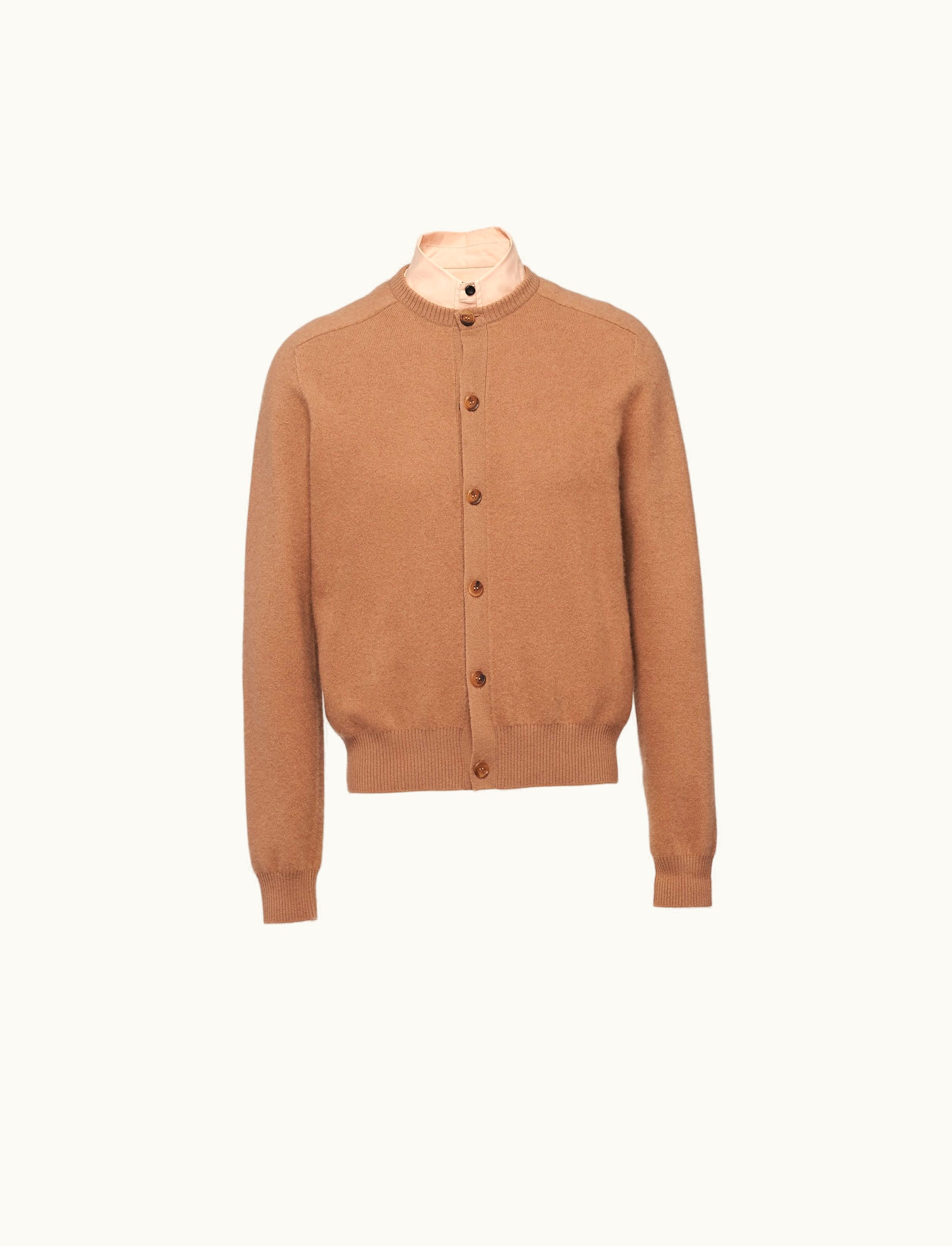 Prada Prada Camel Brown Cashmere Cardigan With Collar