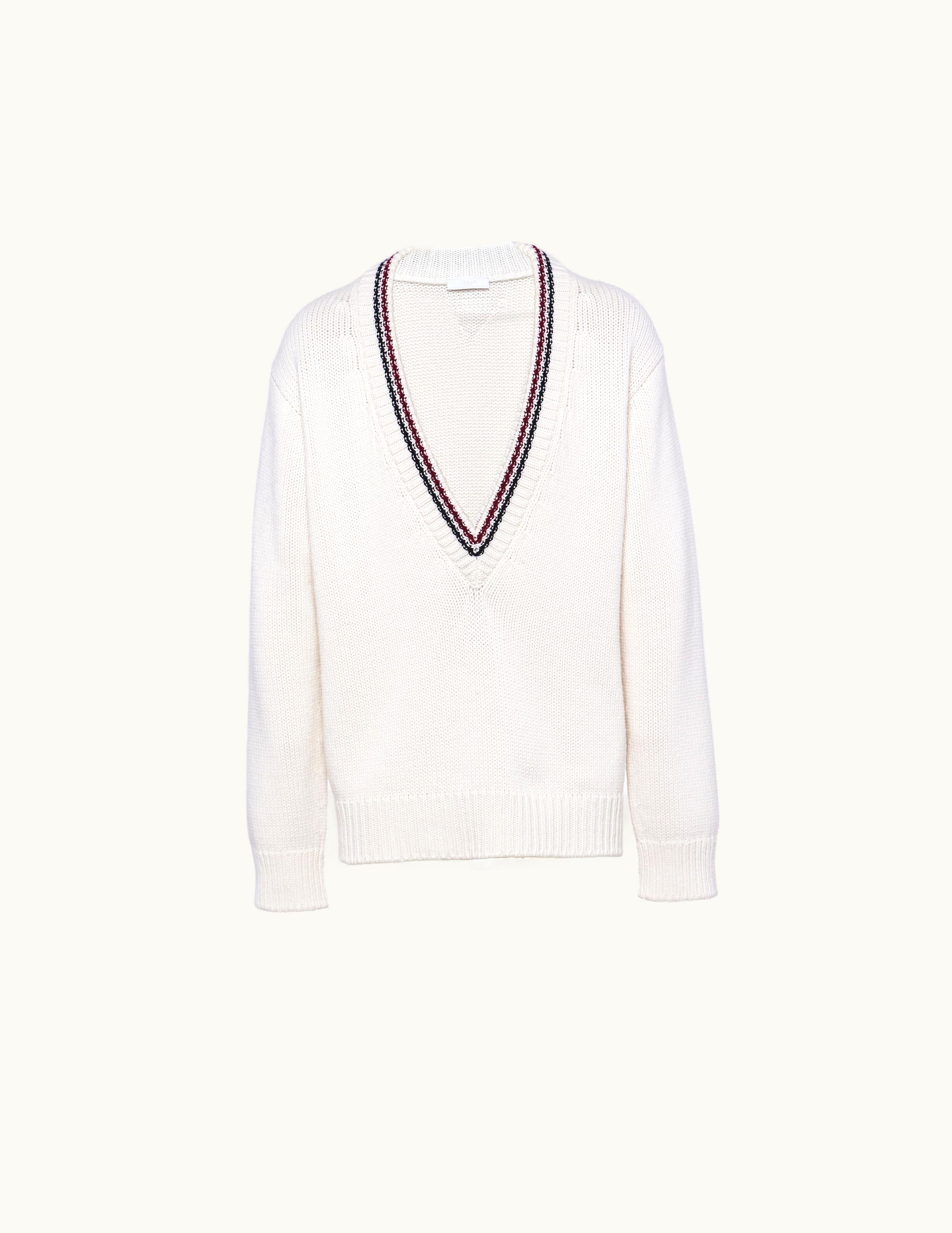 Prada Prada White V-neck Cashmere Sweater