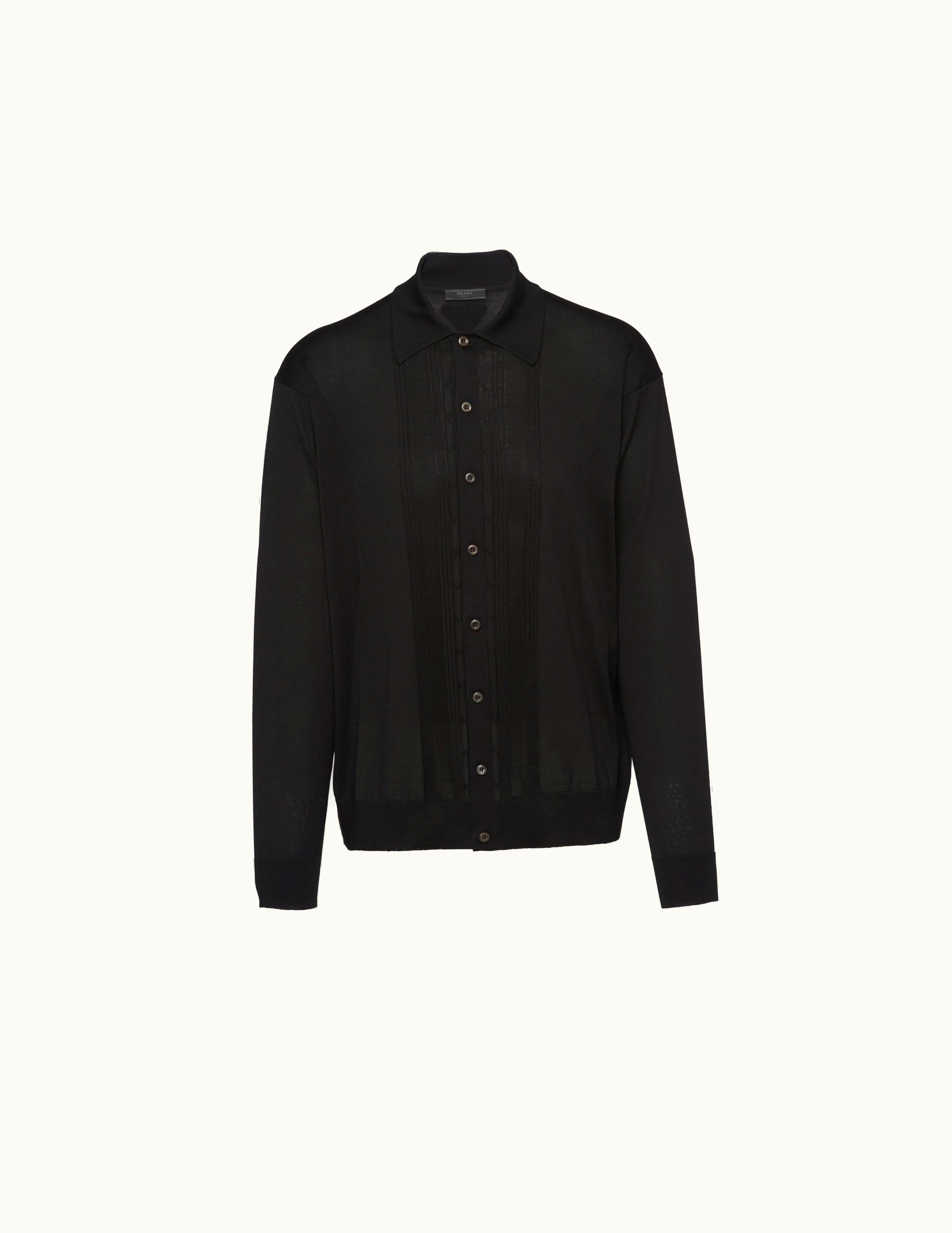 Prada Prada Oversized Silk Cardigan Polo Neck Black