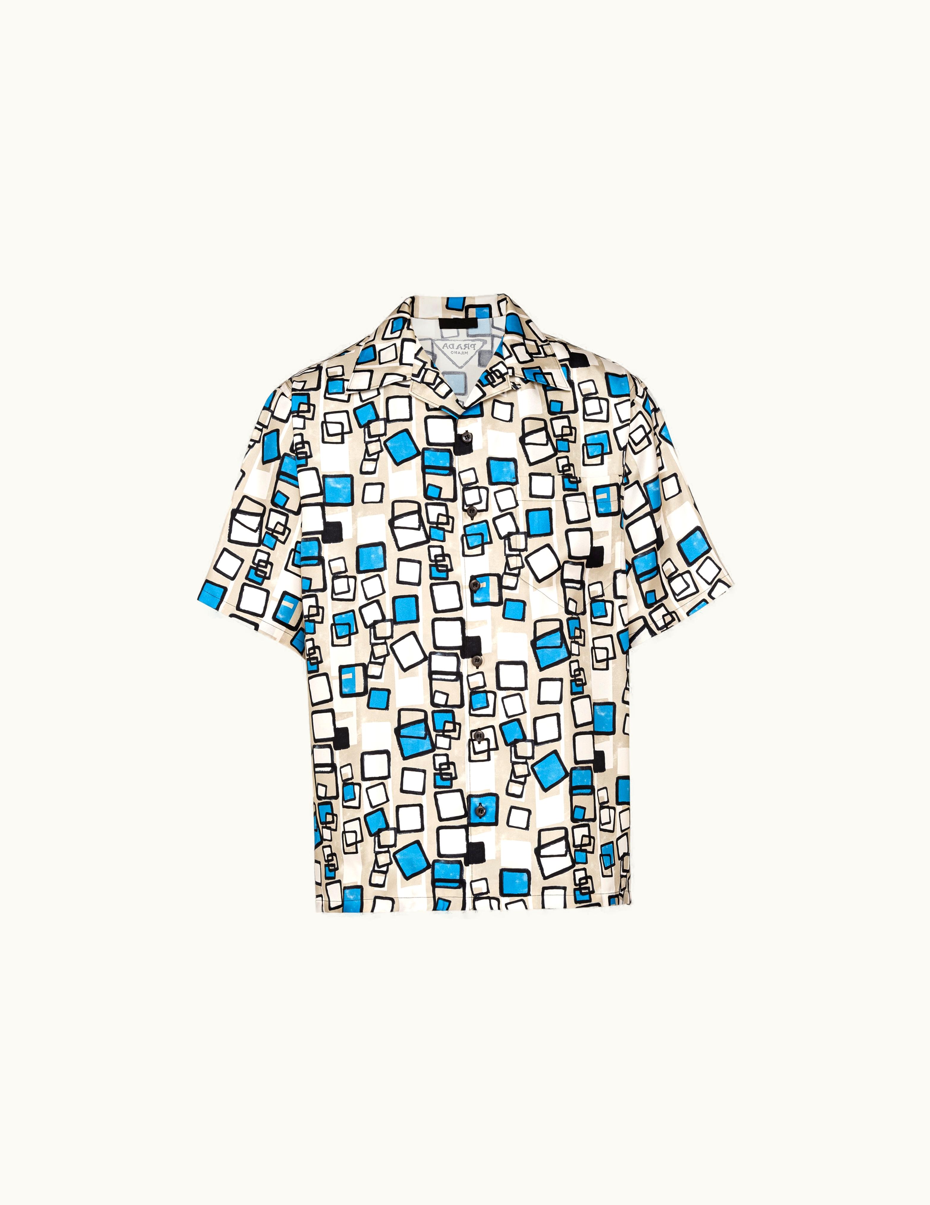 Prada Prada Limestone / Light Blue Short-sleeved Silk Twill Shirt