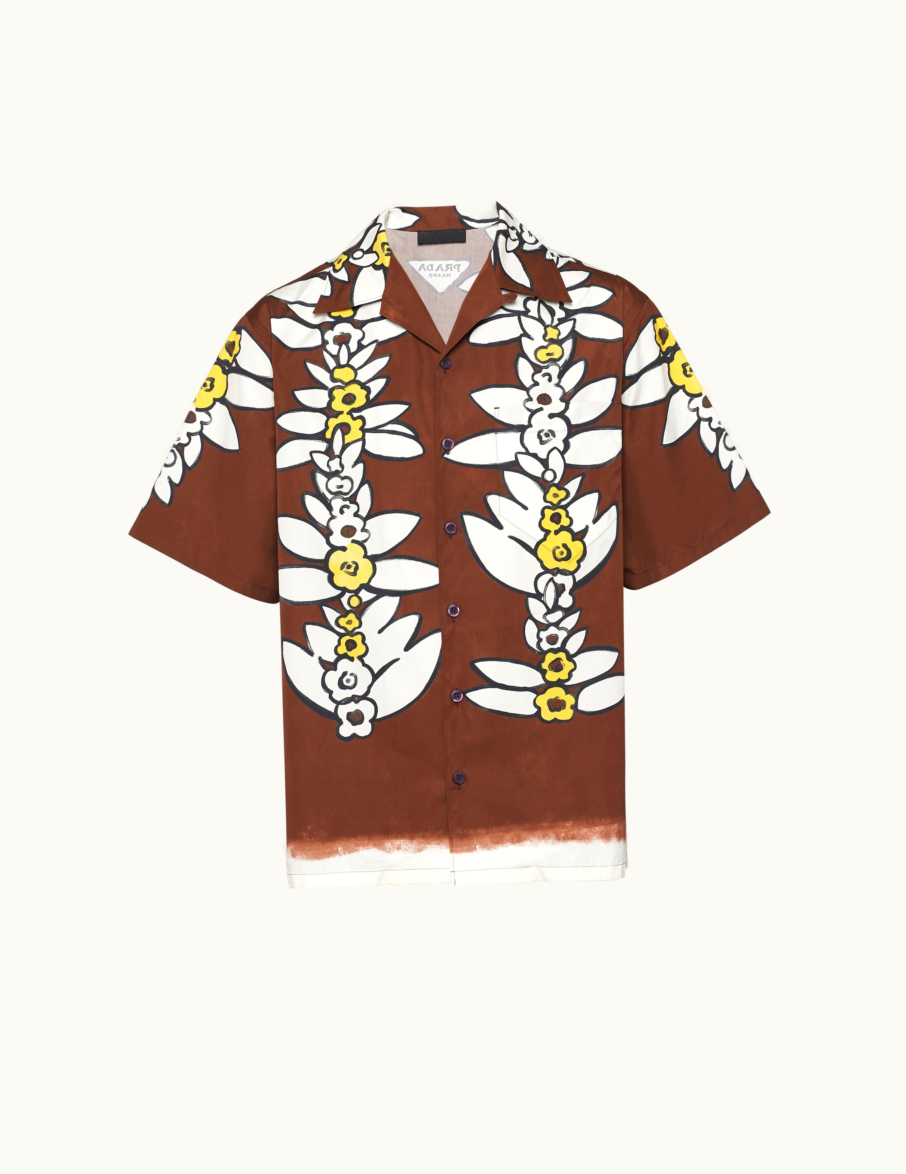 Prada Prada Tobacco / Yellow Short-sleeved Printed Cotton Shirt