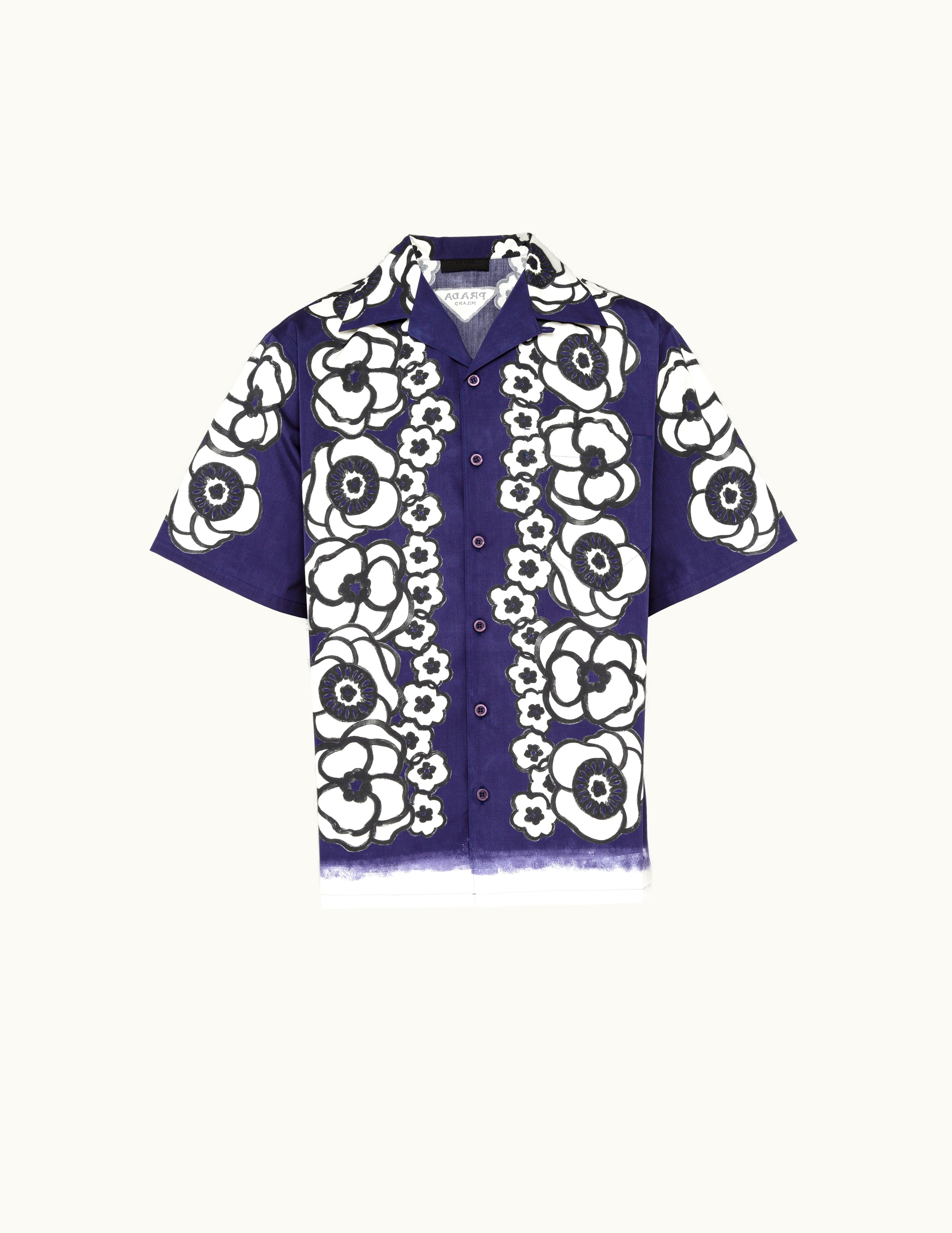 Prada Prada Blue / Beige Short-sleeved Printed Cotton Shirt