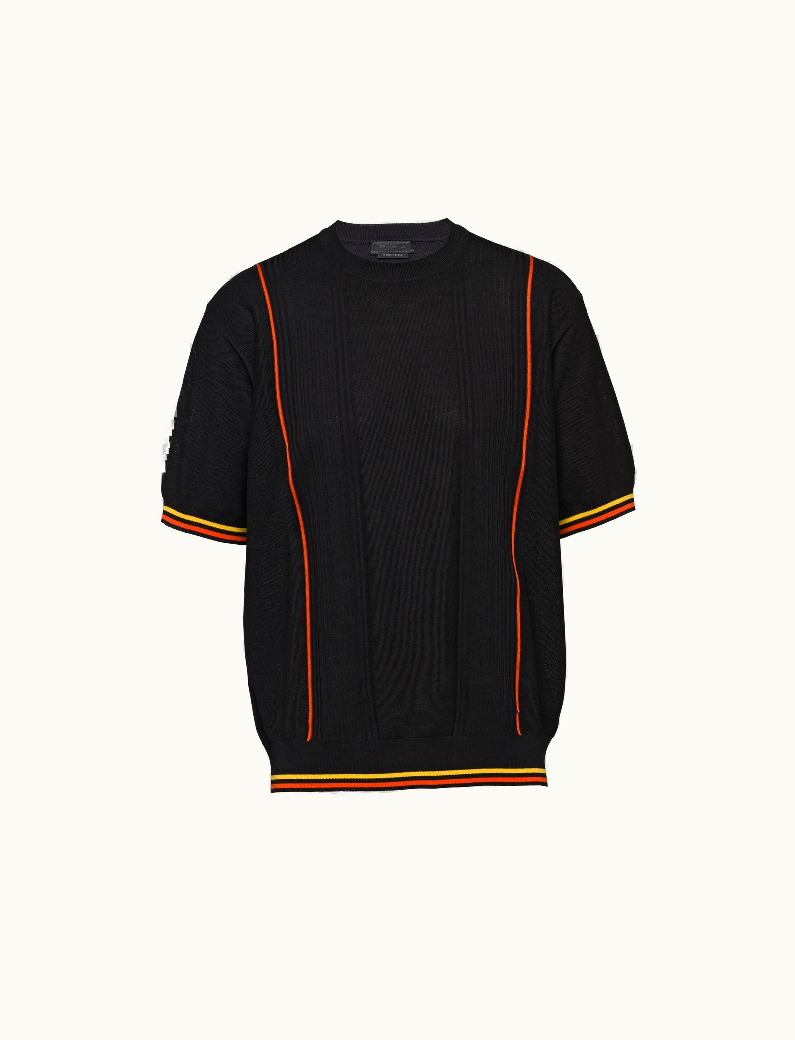 Prada Prada Black Short-sleeved Silk And Cotton Intarsia Top