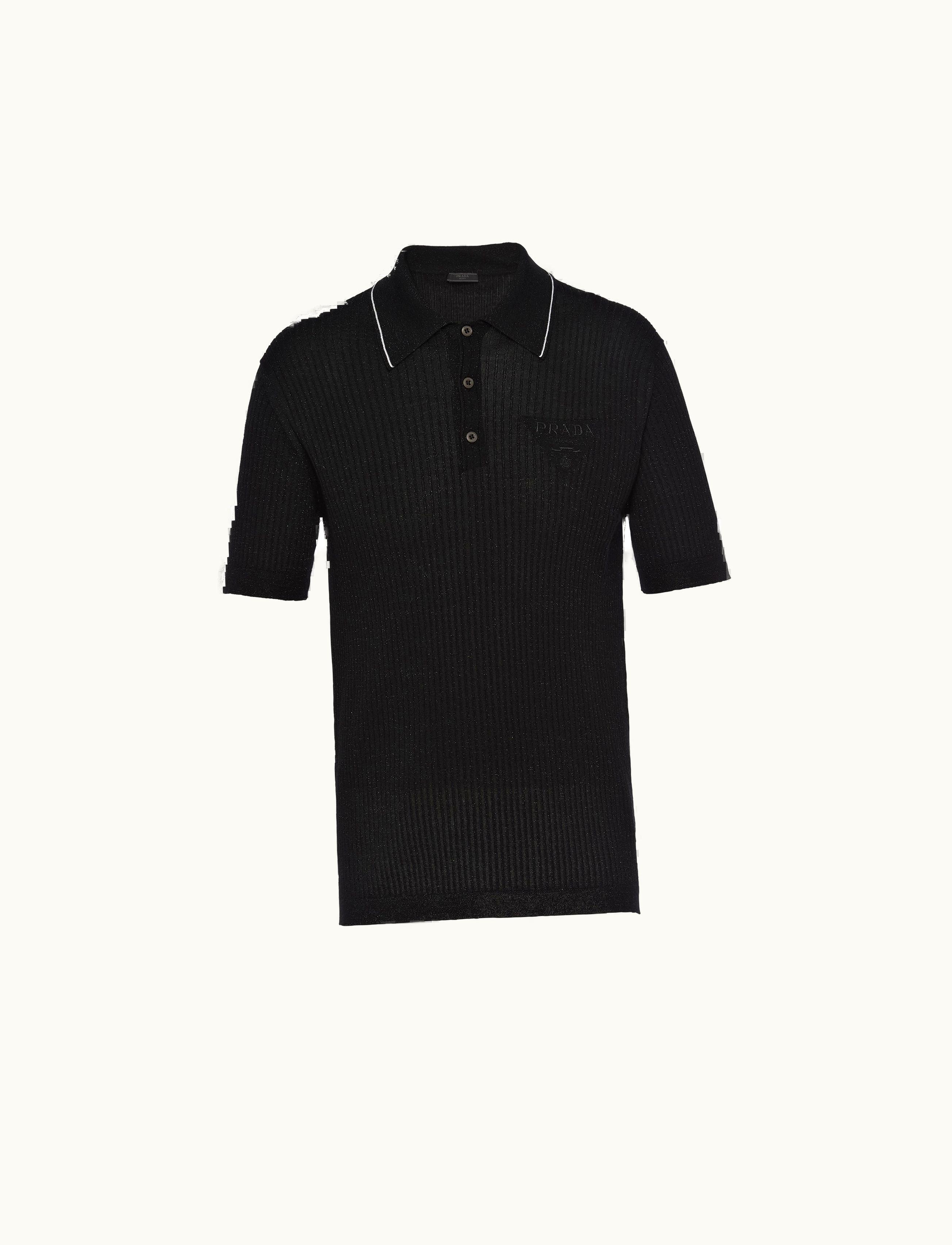 Prada Prada Black Cashmere And Lamé Polo Shirt