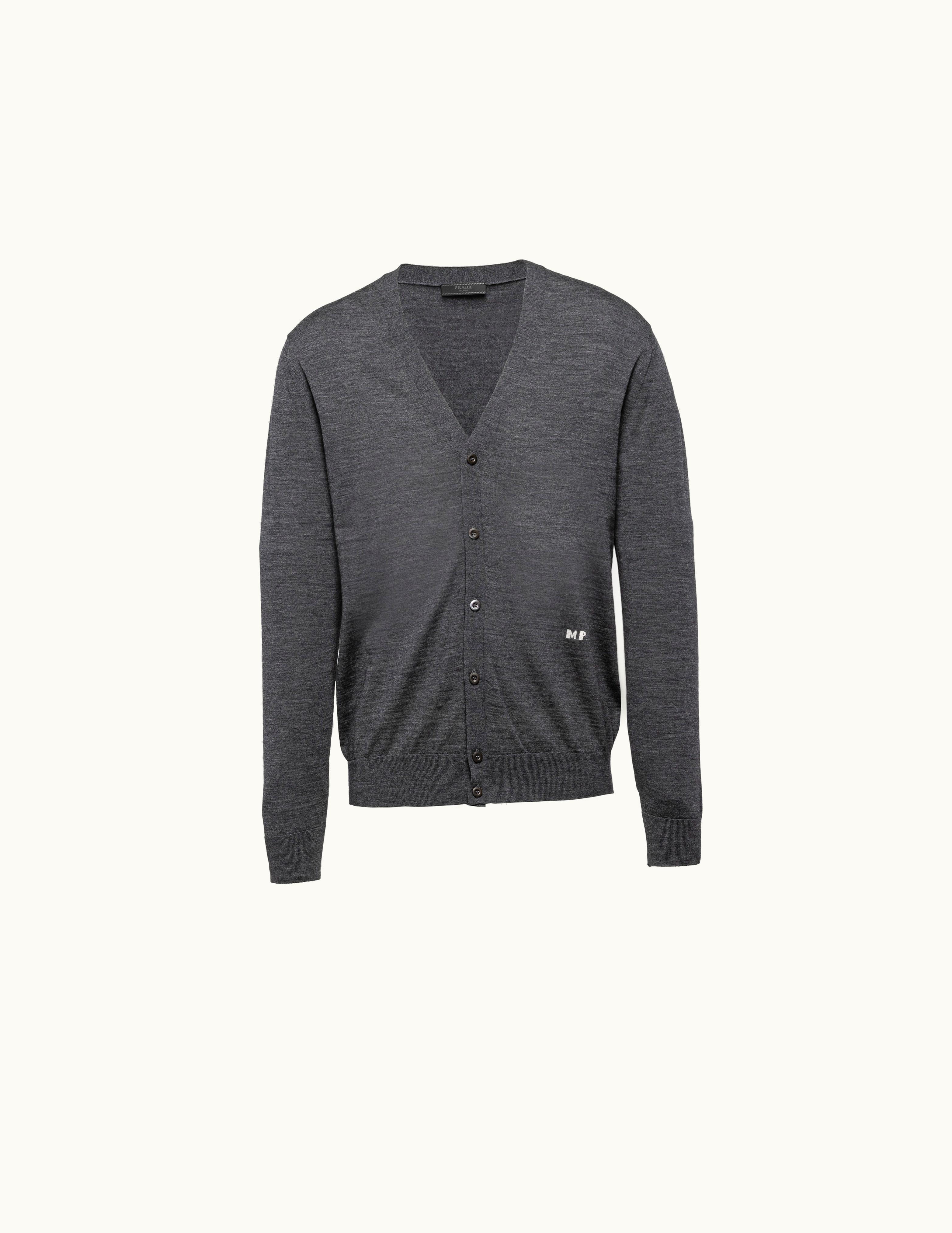 Prada Prada Horn Button Wool V-Neck Cardigan Gray