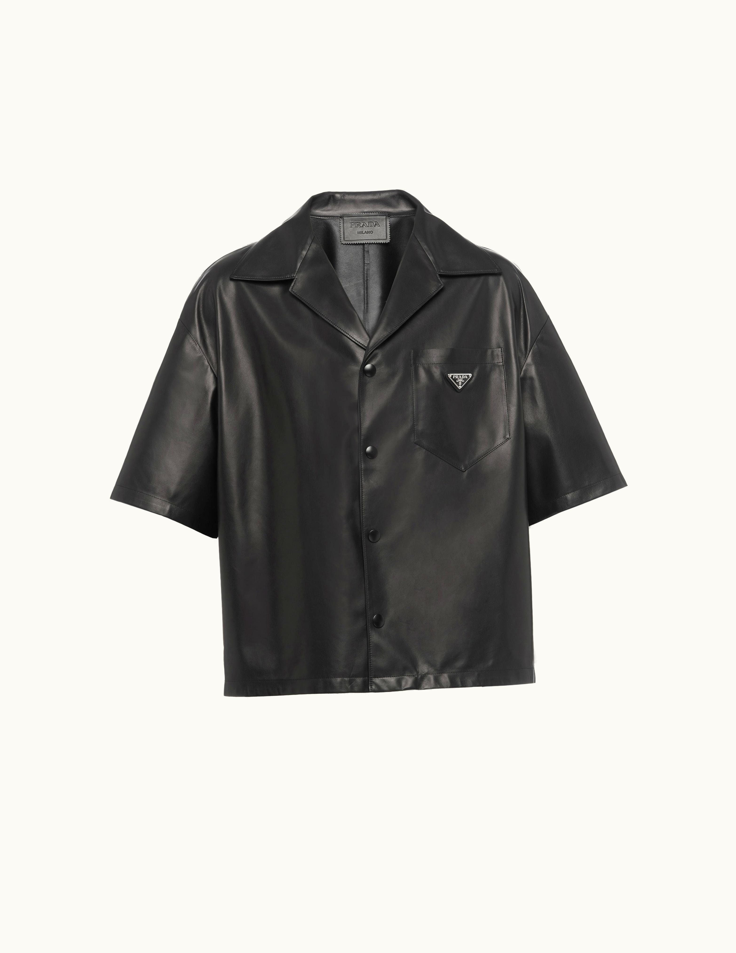 Prada Prada Triangle Logo Short Sleeve Leather Shirt Black