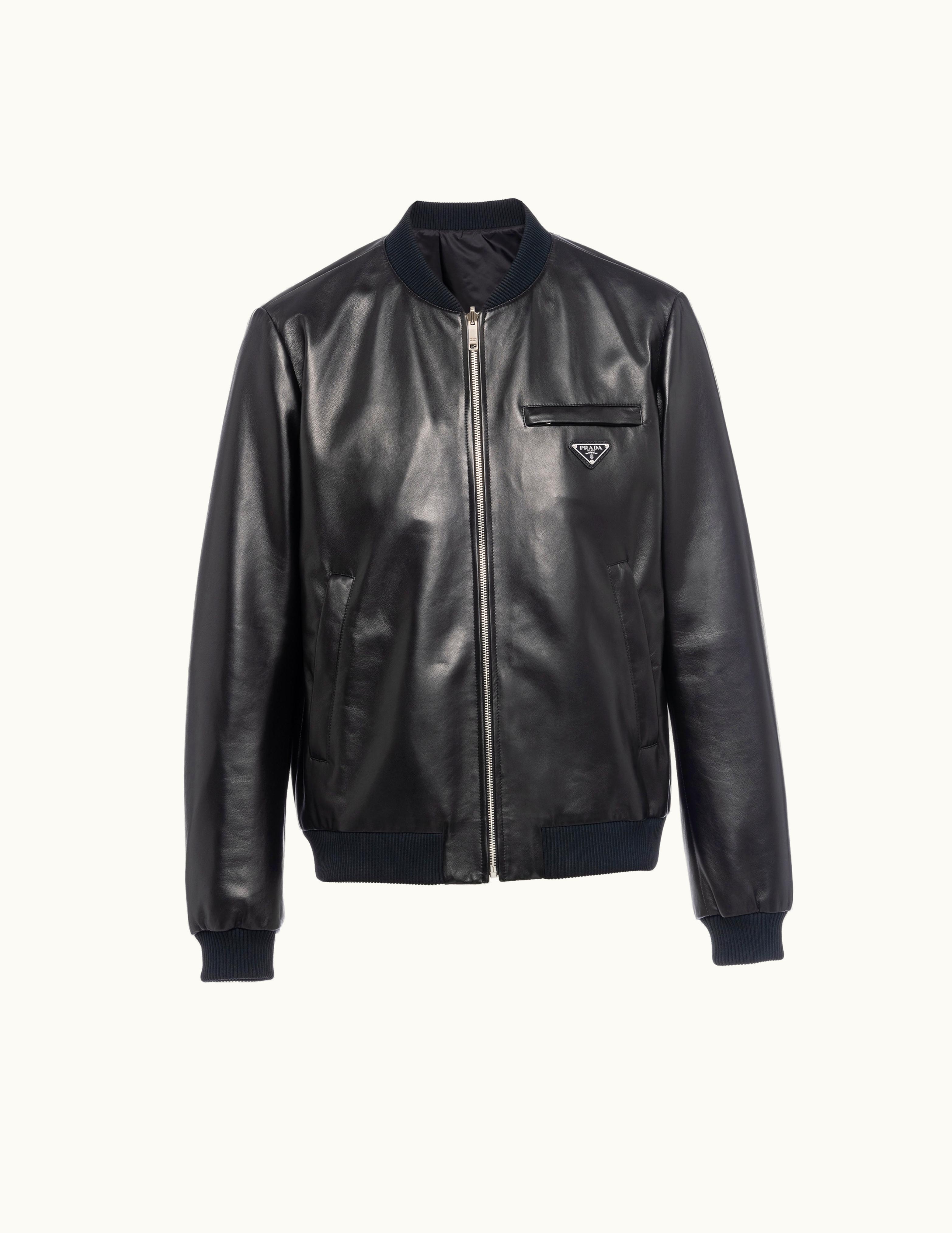 Prada Prada Reversible Nappa Leather And Re-nylon Bomber Jacket Black Luxe Lambskin