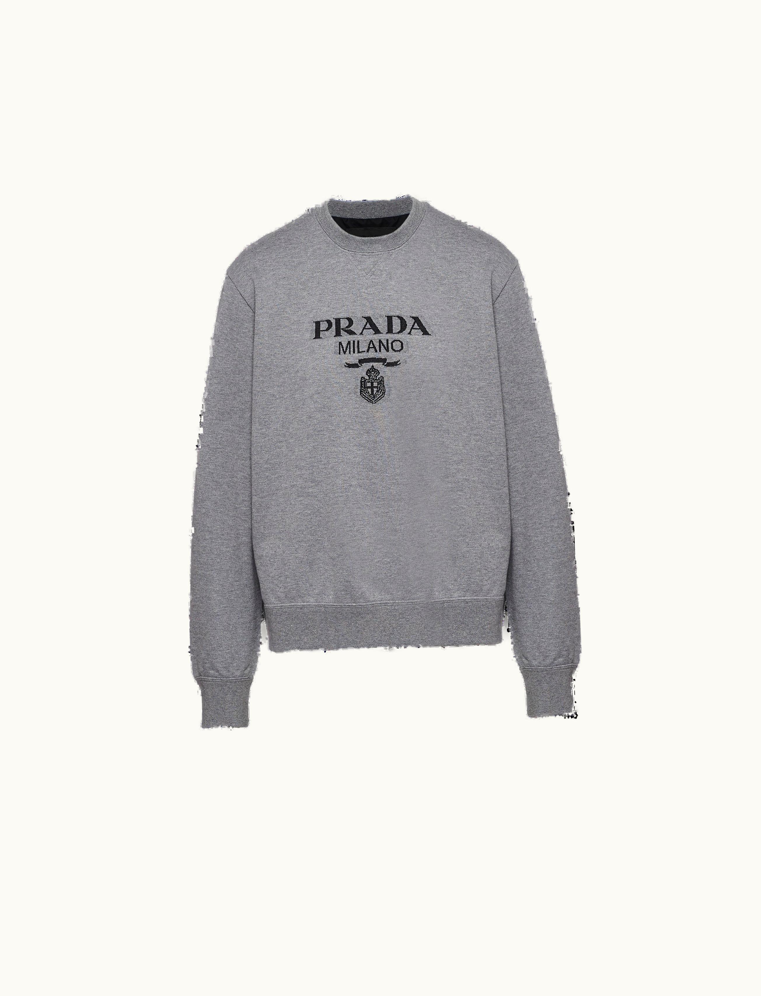 Prada Prada Gray / Black Oversized Cotton Jersey Logo Sweatshirt