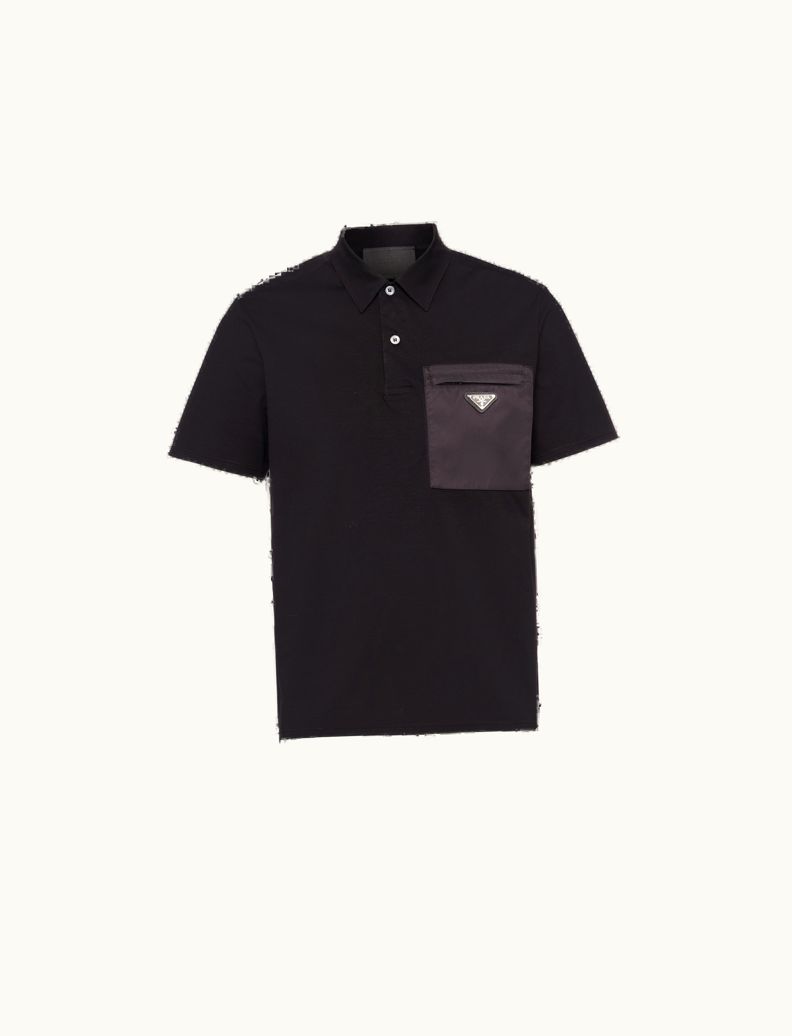 Prada Prada Black / Black Stretch Cotton Polo Shirt With Re-nylon Details