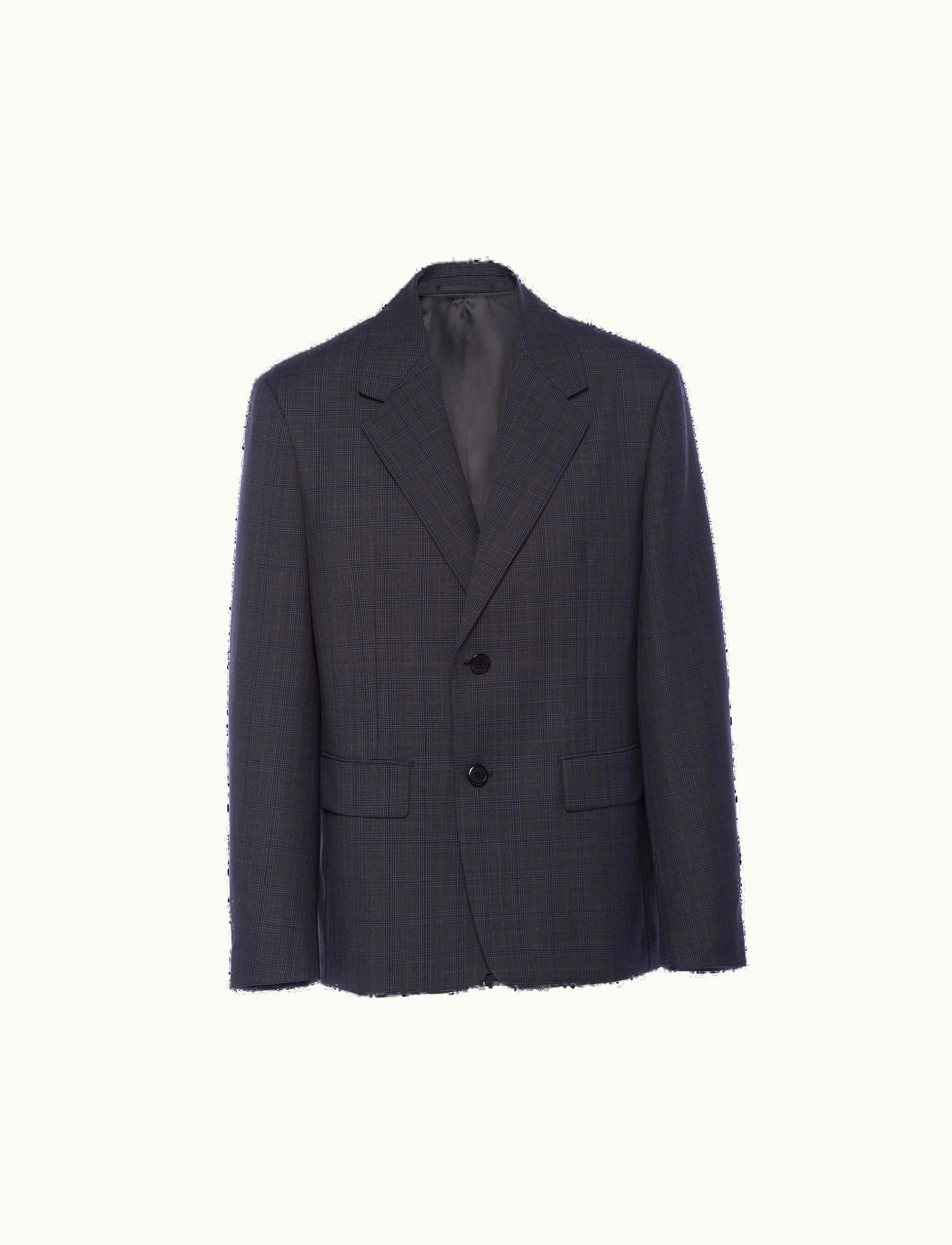 Prada Prada Slate Gray Single-breasted Prince Of Wales Mohair Jacket