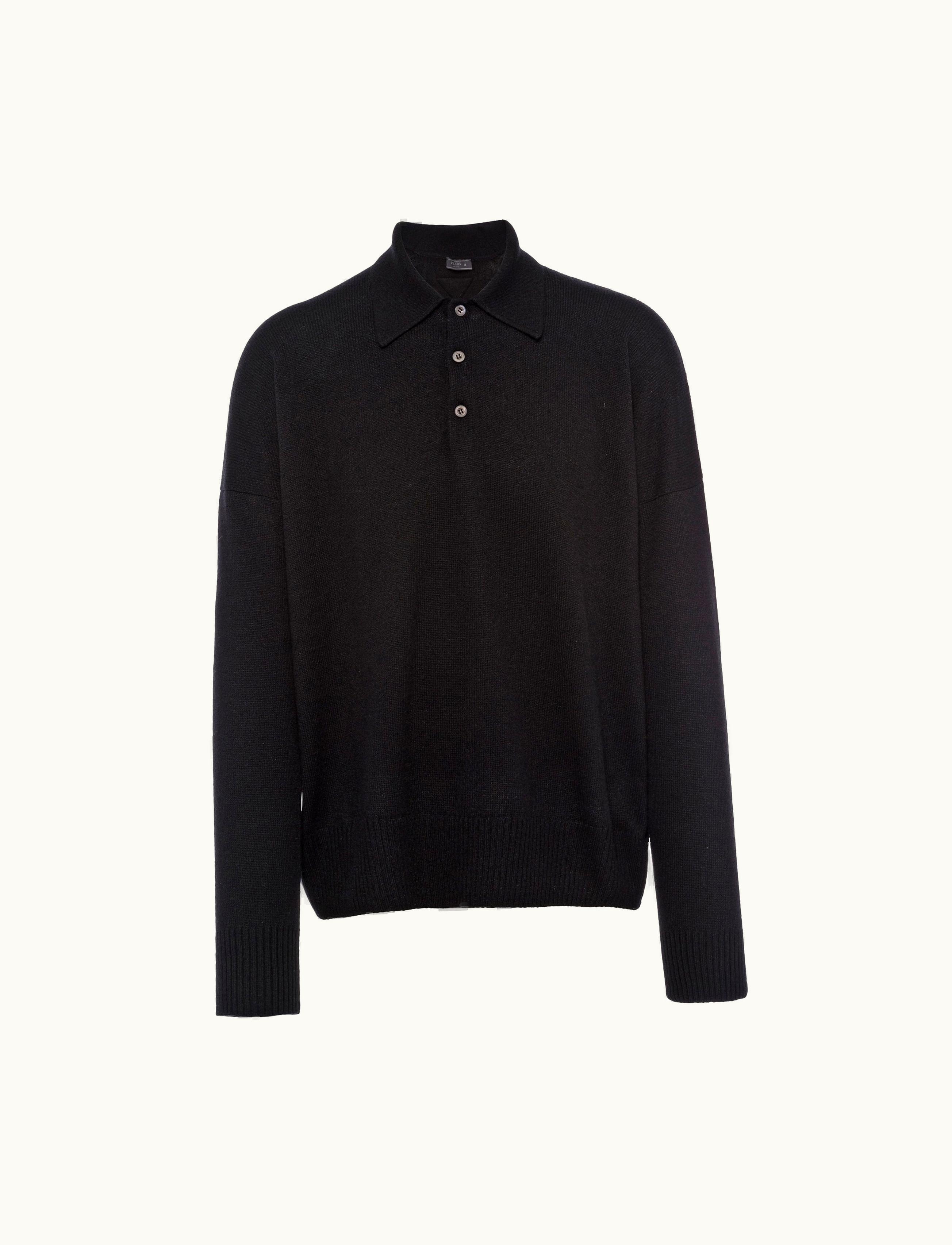 Prada Prada Fisherman's Rib Cashmere Polo Shirt Black
