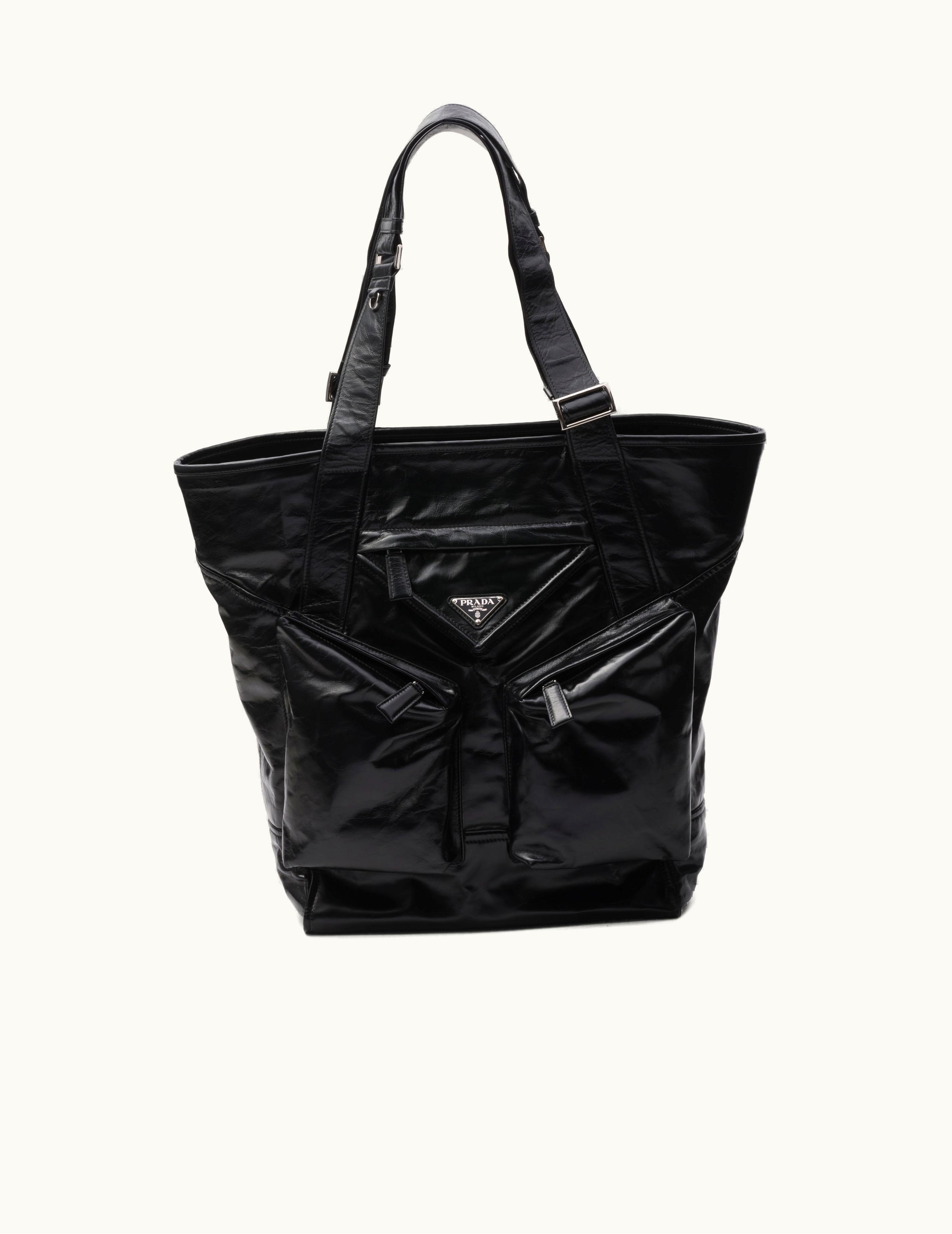Prada Prada Triangle Logo Black Leather Tote