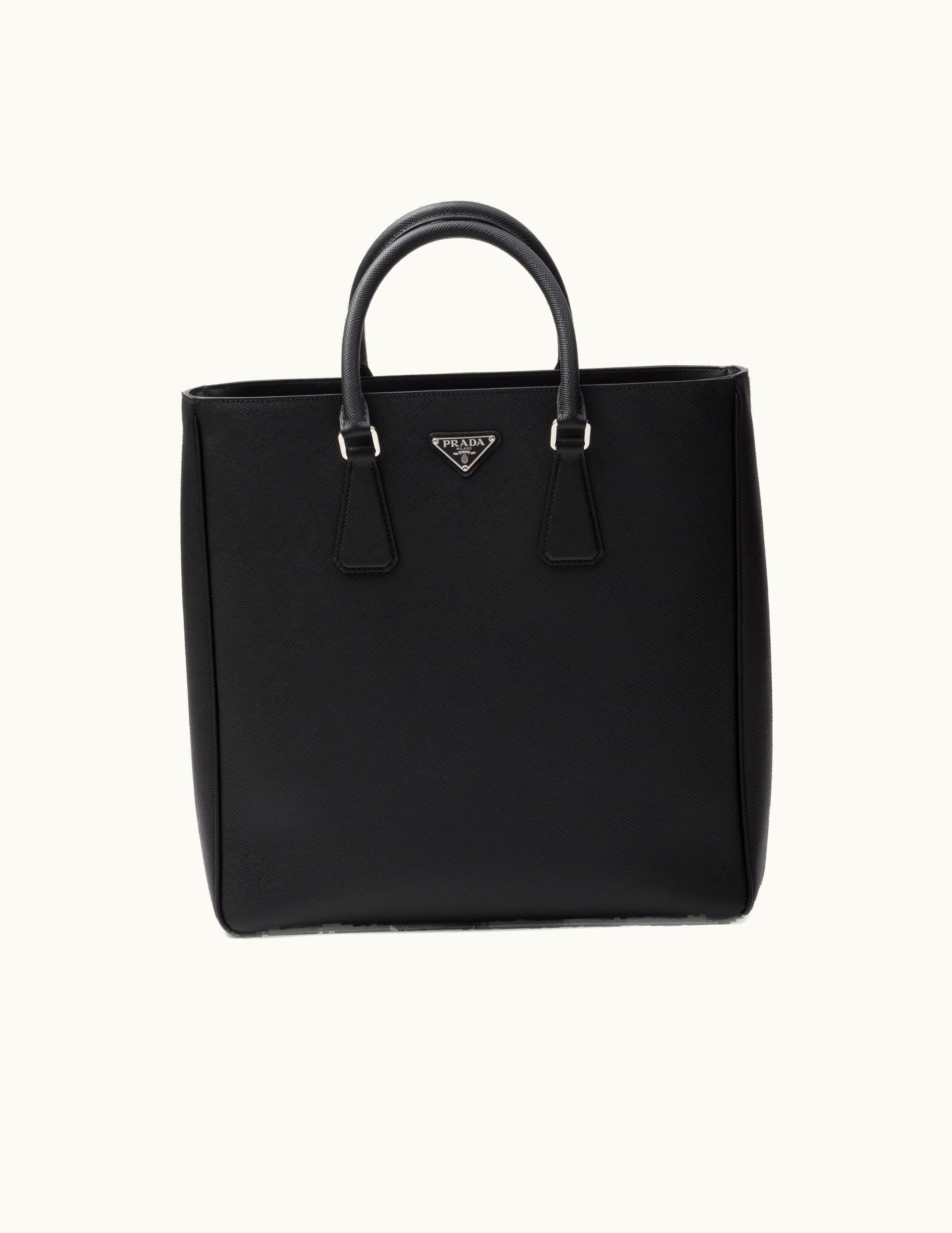 Prada Prada Re-Nylon Black Saffiano Leather Tote Bag