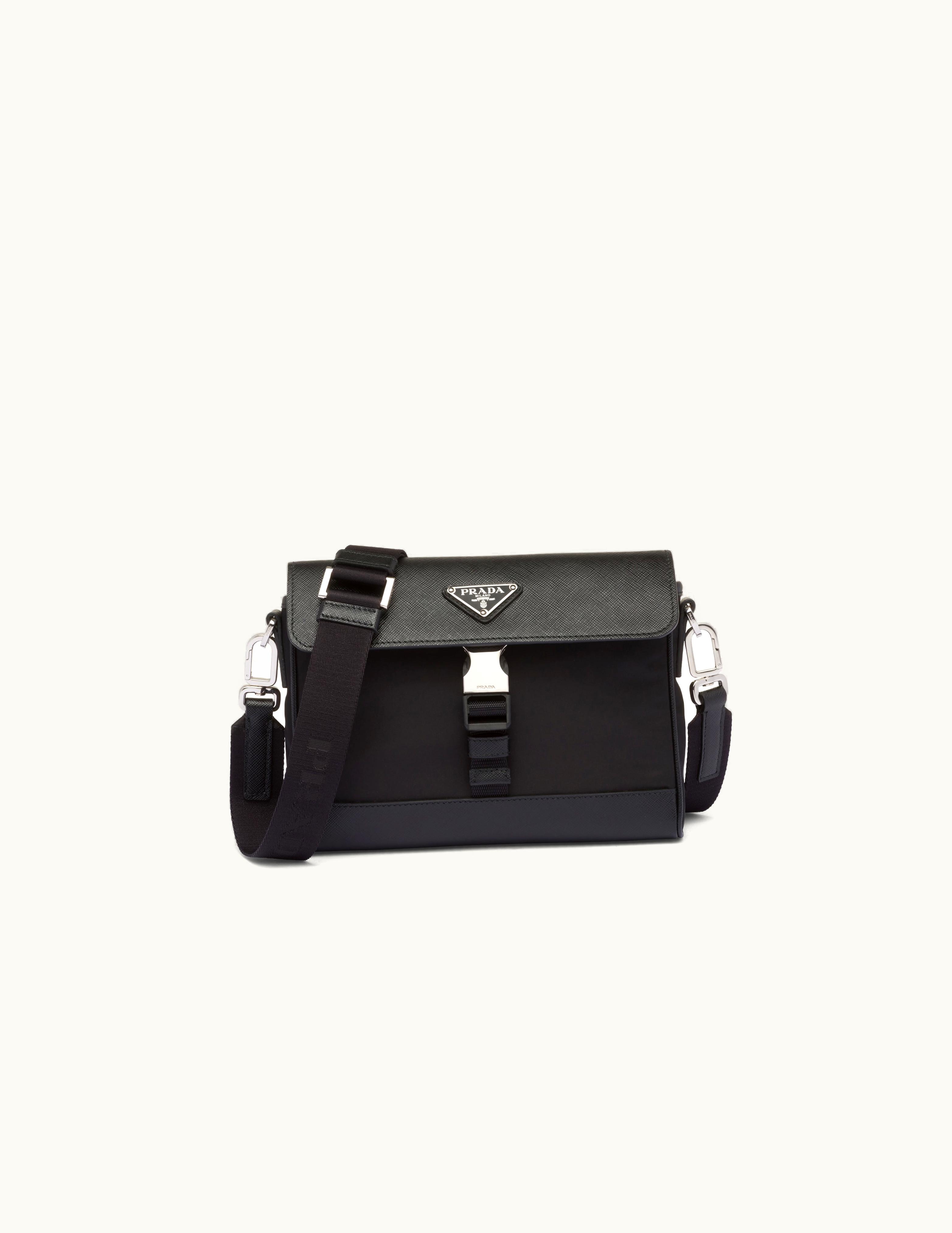 Prada Prada Re-Nylon and Saffiano Shoulder Bag Black