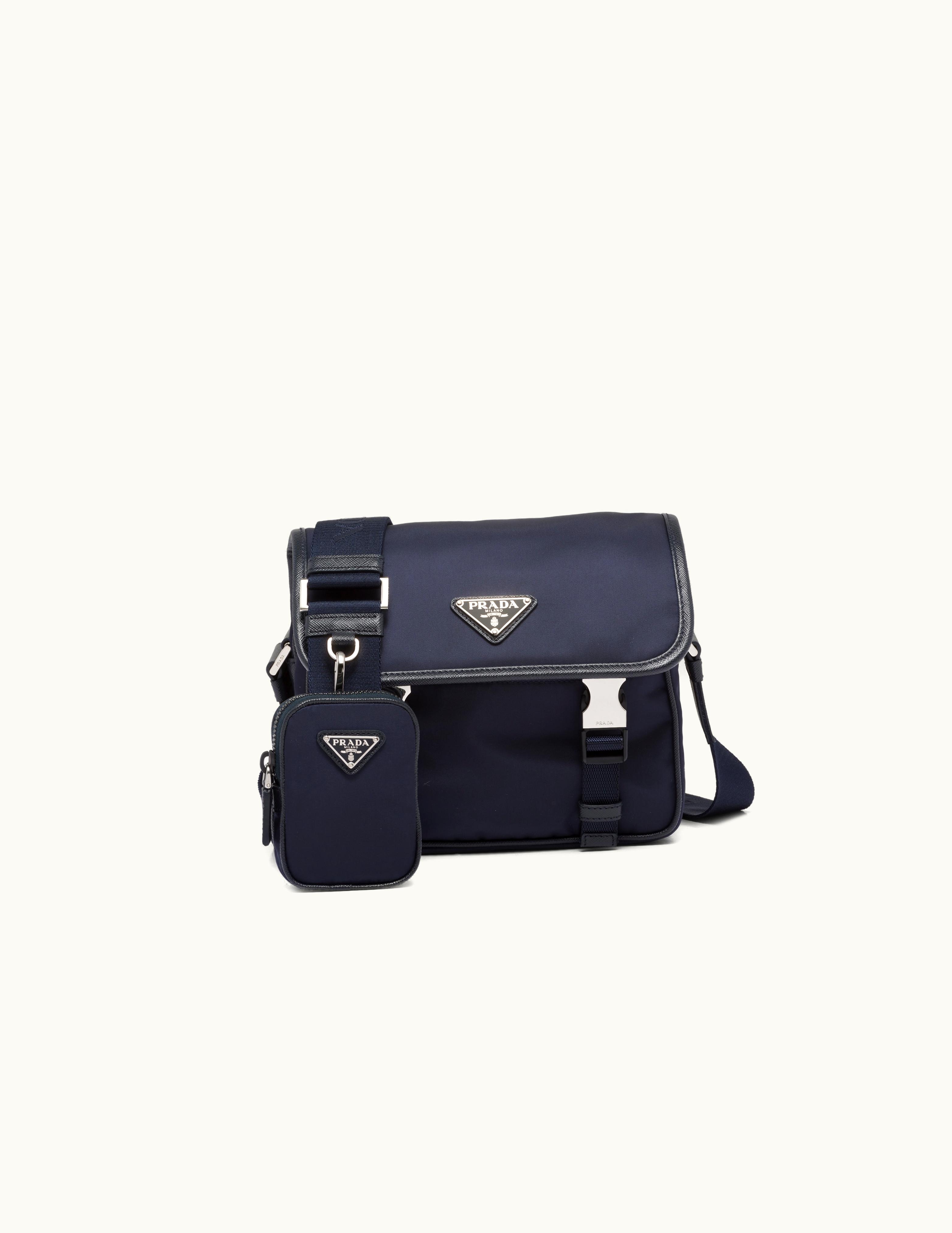 Prada Prada Re-Nylon and Saffiano Leather Shoulder Bag in Navy